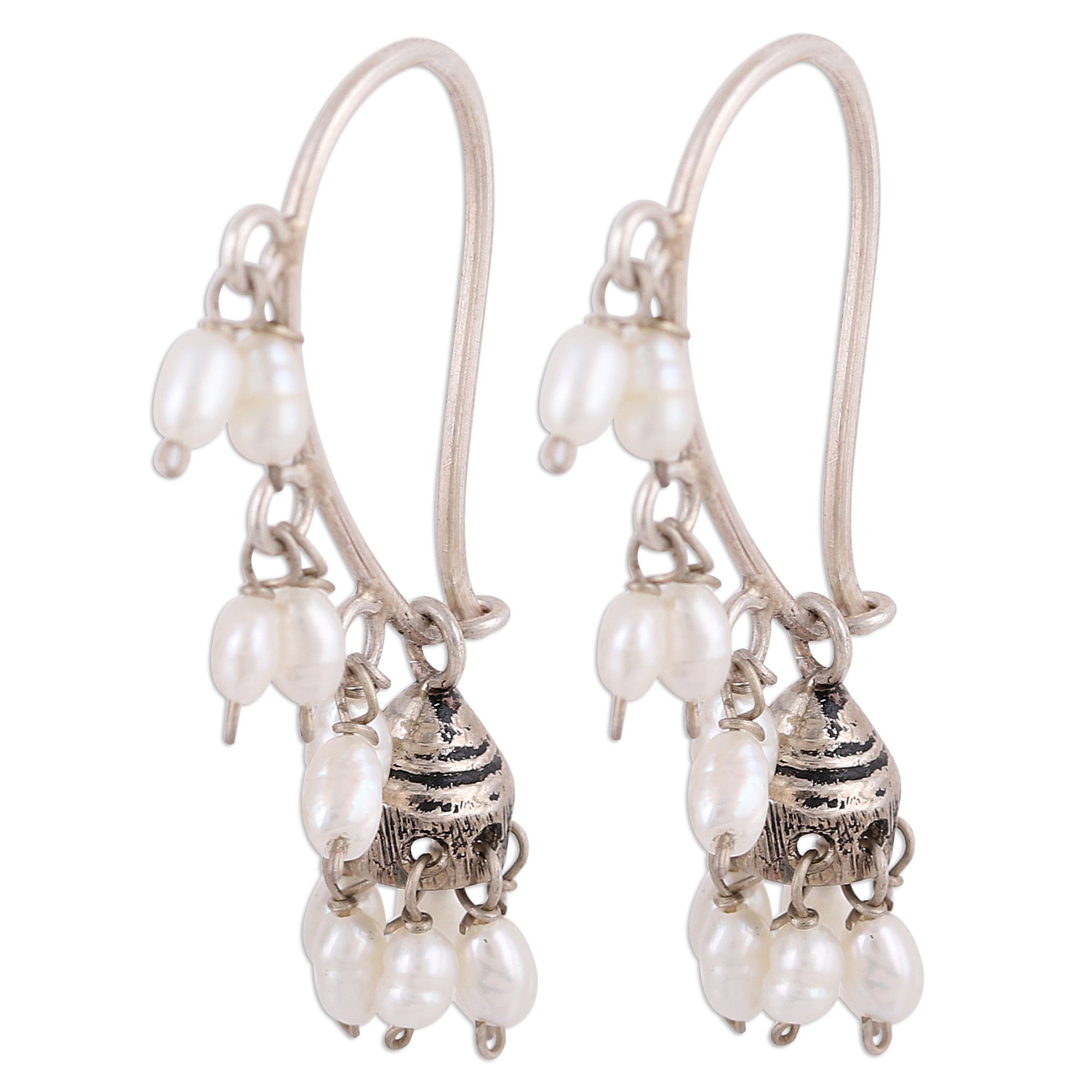 Premium Pearl Melody Silver Dangle Earrings - Handcrafted Elegance