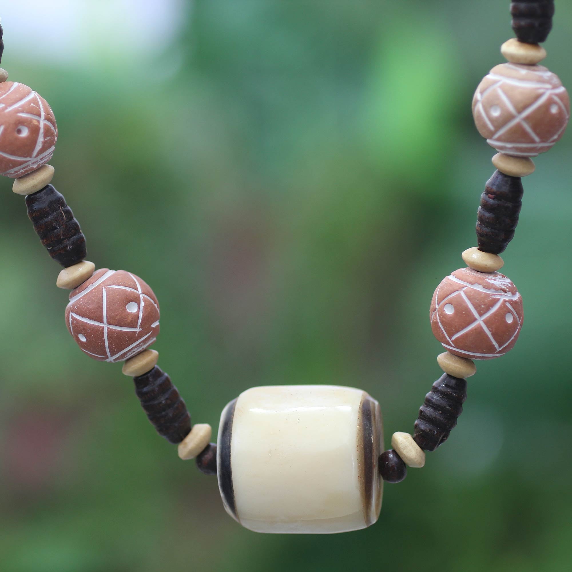Premium Sougri Handcrafted Necklace - Cow Bone & Ceramic Beads