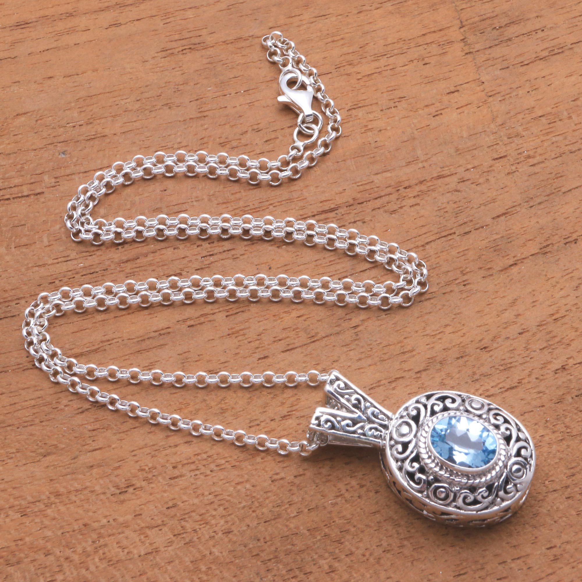 Premium Angel Eye Blue Topaz Pendant Necklace - Handcrafted in Bali