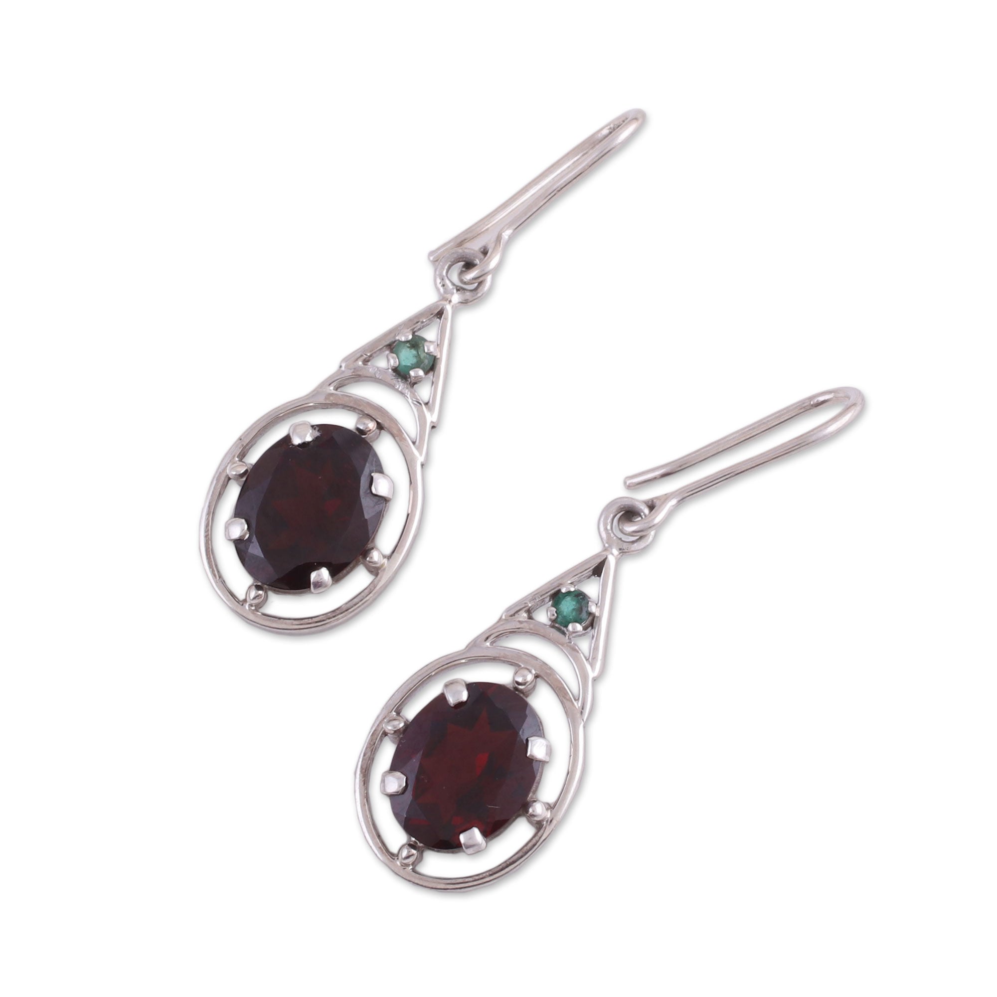 Premium Scarlet Joy Dangle Earrings - Garnet & Emerald Jewelry from India