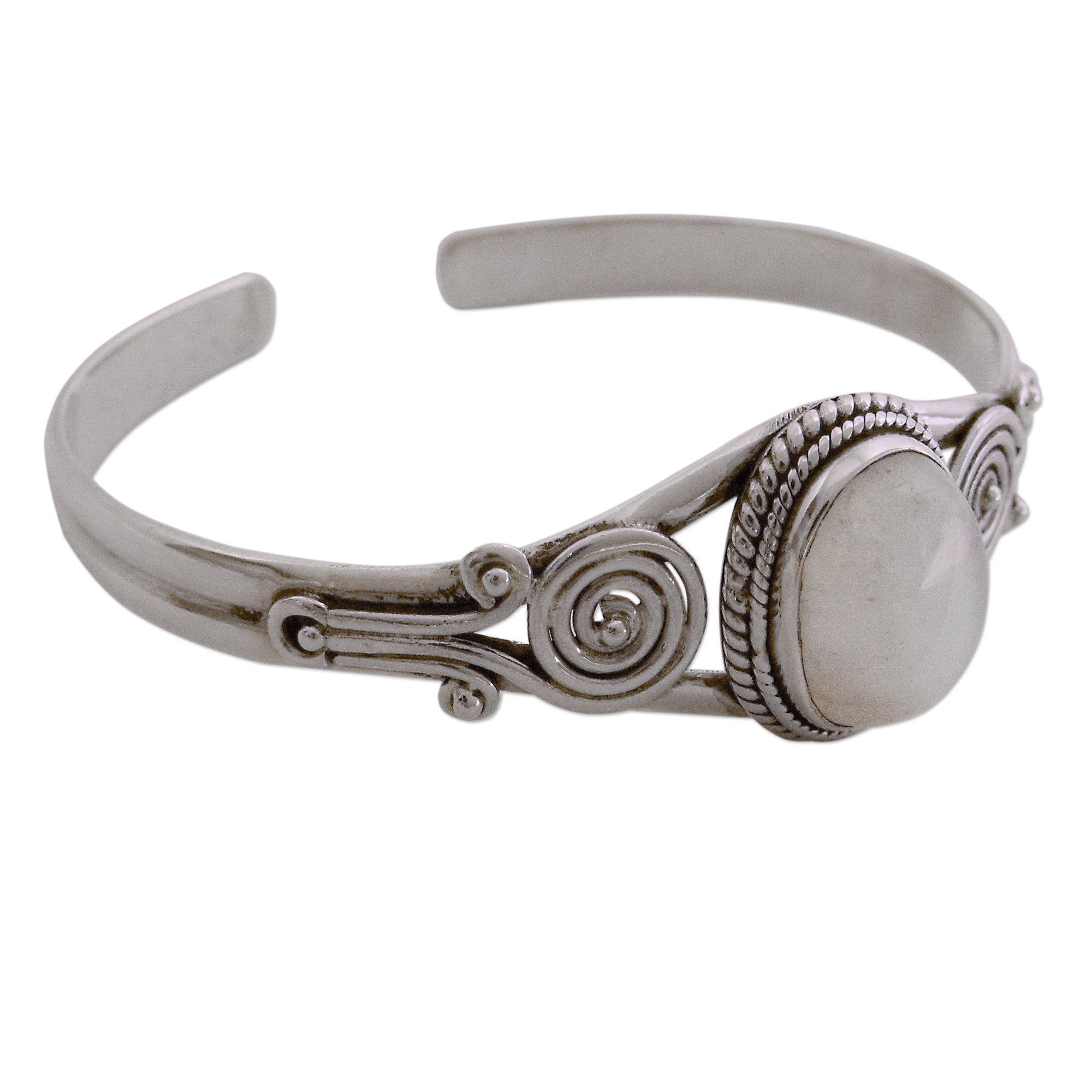 Premium Sterling Silver Cuff Bracelet with Rainbow Moonstone