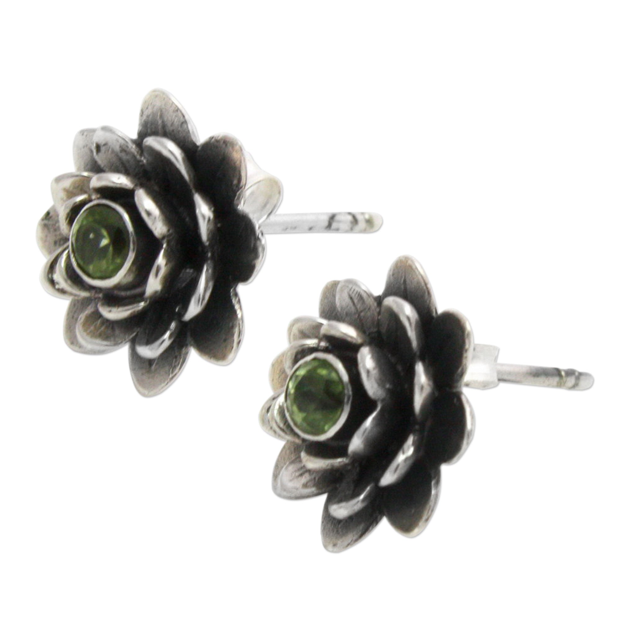 Premium Lotus Peridot Sterling Silver Earrings