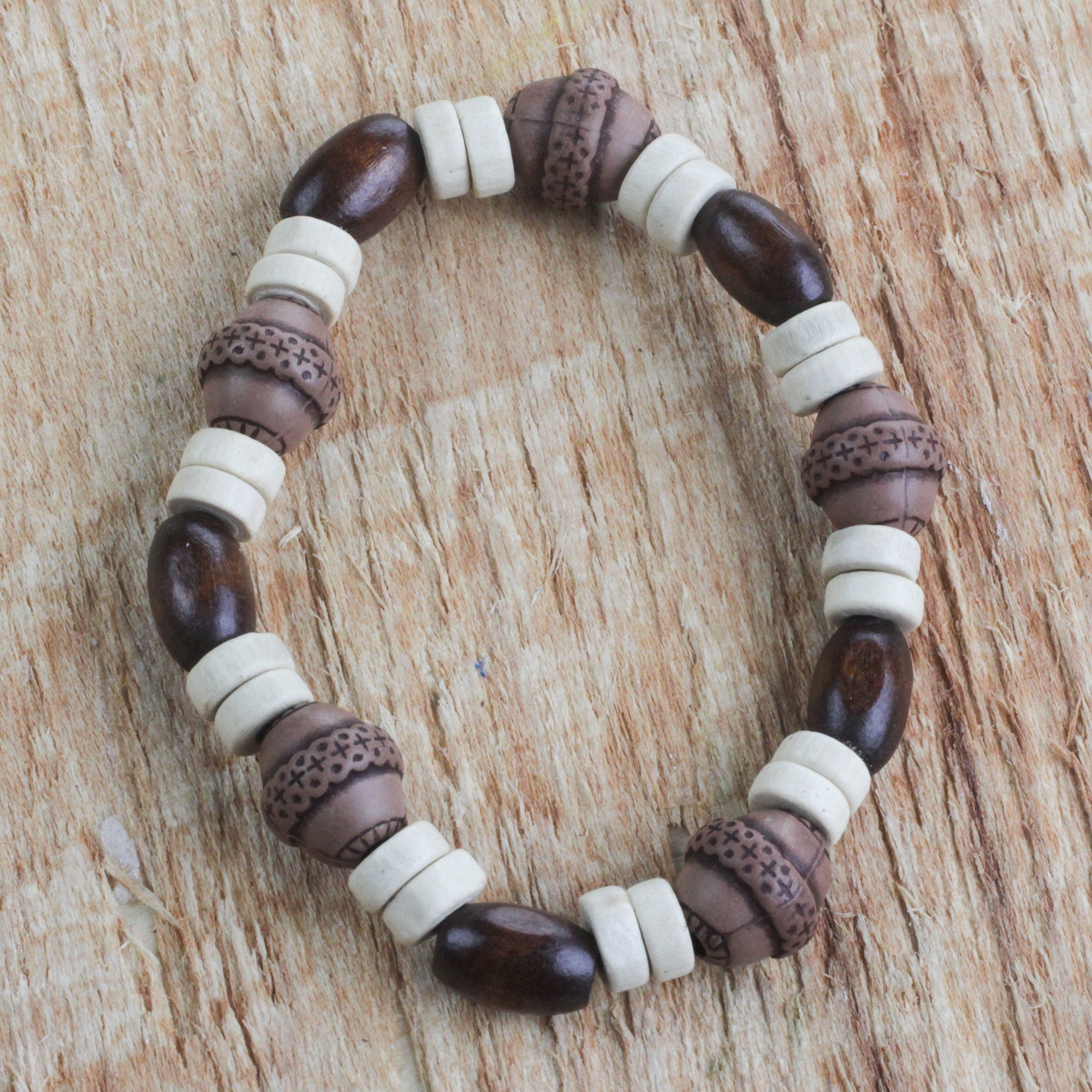 Premium Earthy Charm Stretch Bracelet - Handcrafted in Ghana with Recycled Materials