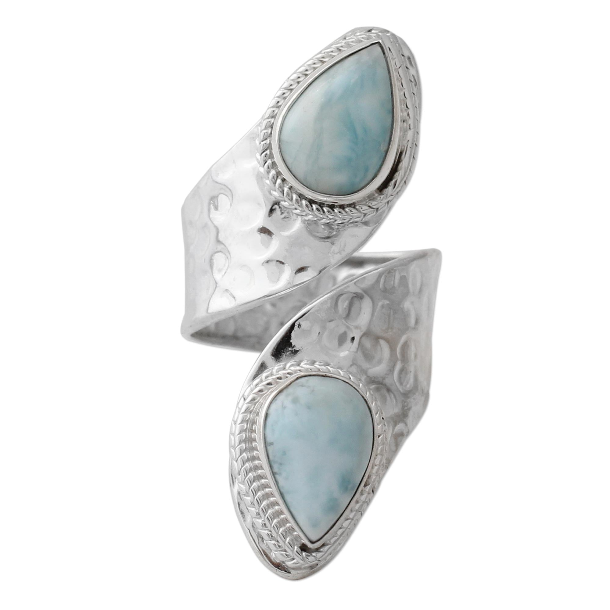 Premium Sterling Silver Larimar Wrap Ring - Serenity Stone Jewelry