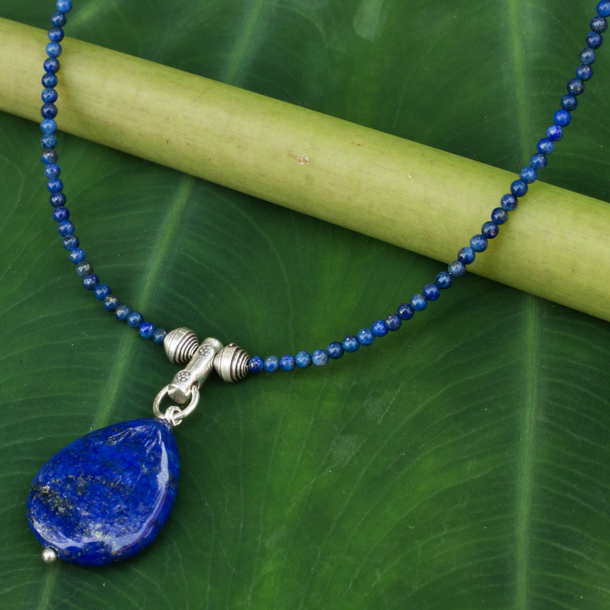 Premium Lapis Lazuli & Sterling Silver Beaded Necklace - Handcrafted Elegance