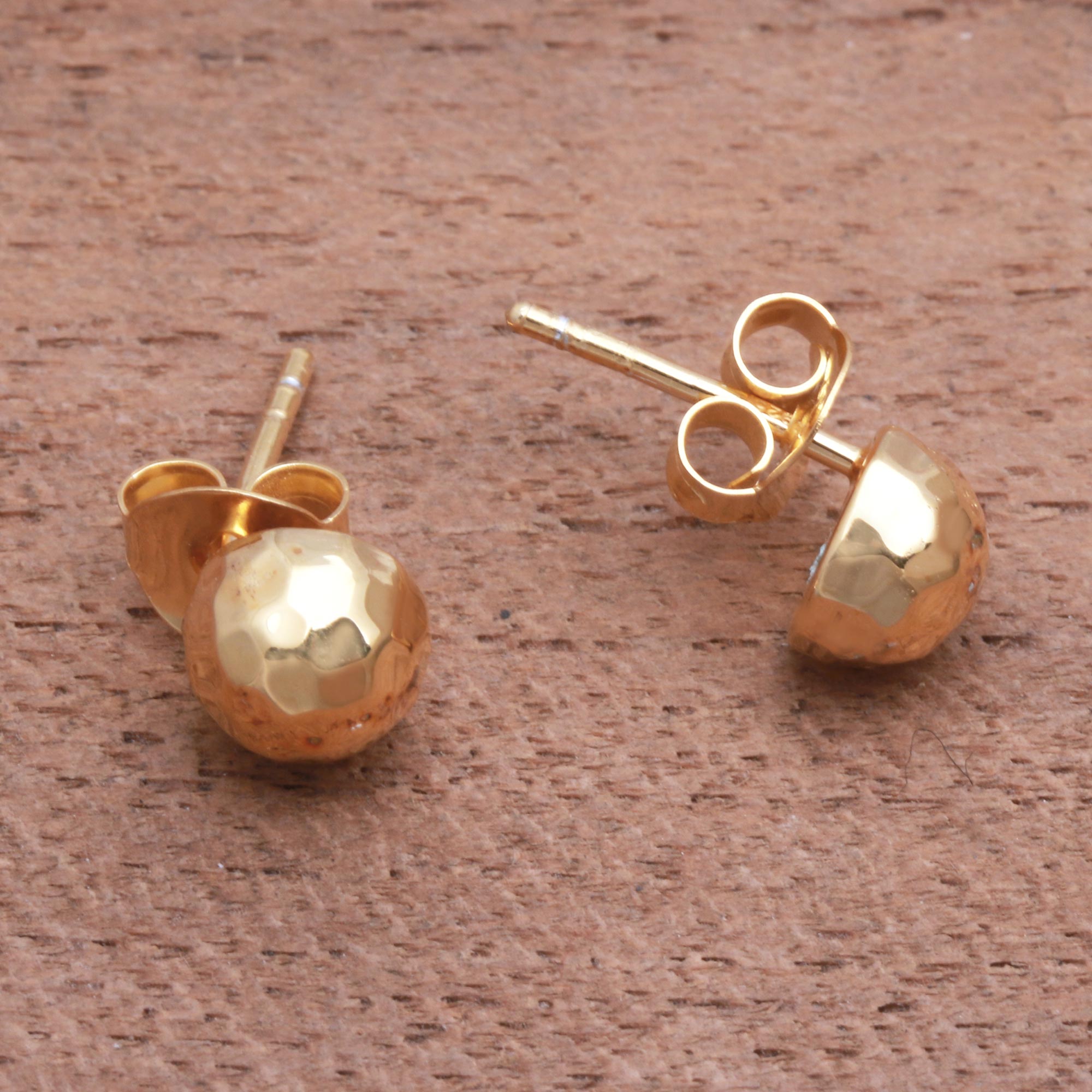 Premium Hammered Gold Dome Stud Earrings - Handcrafted in Bali