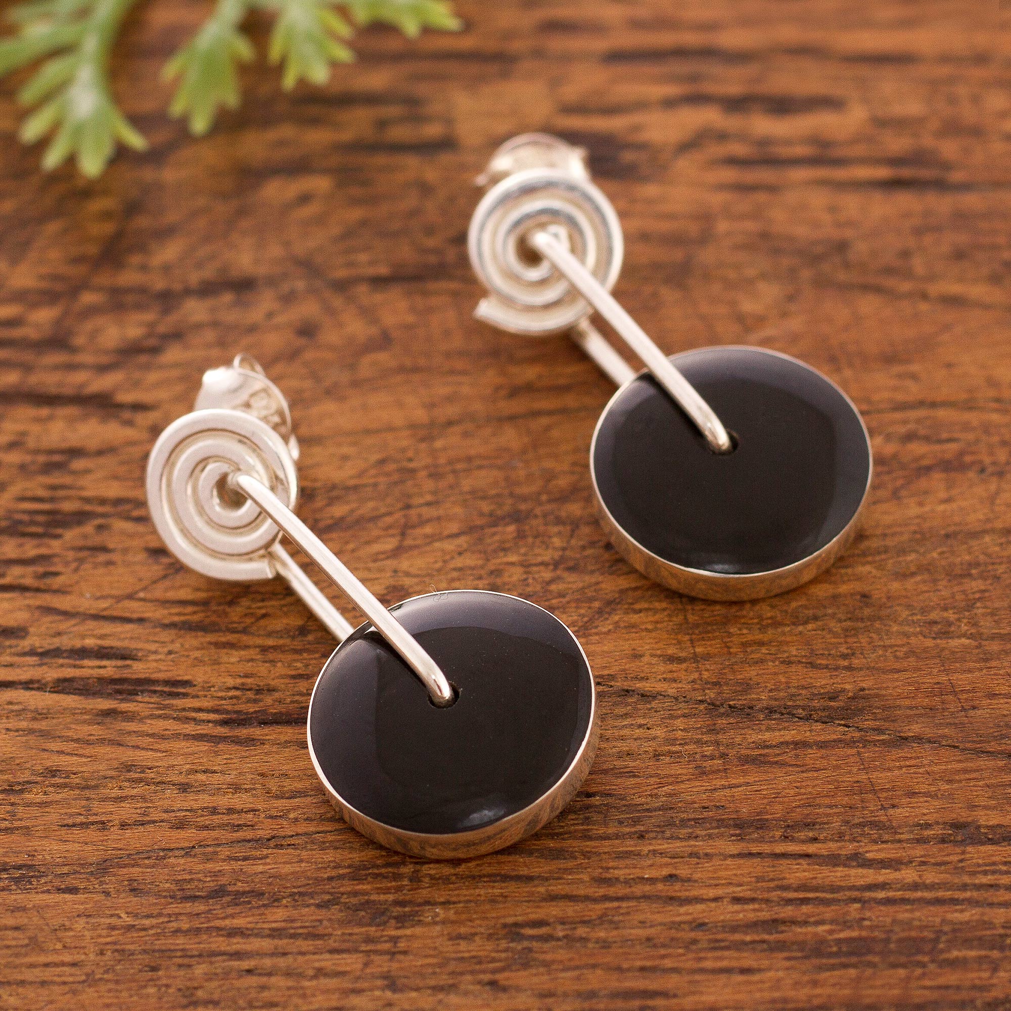 Premium Midnight Obsidian & Sterling Silver Spiral Dangle Earrings - Modern Chic Design