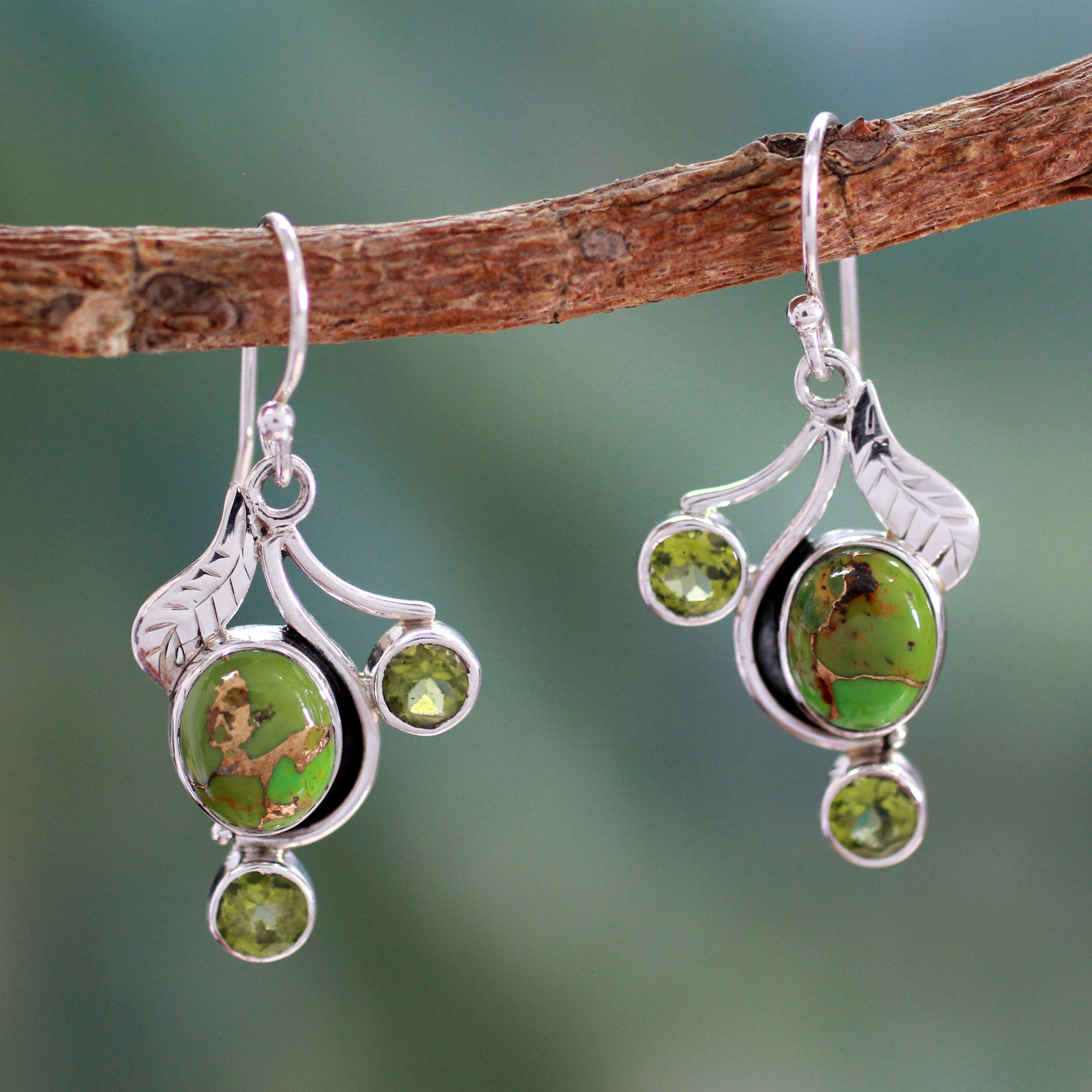 Premium Dew Blossom Green Turquoise & Peridot Earrings - Handcrafted in India