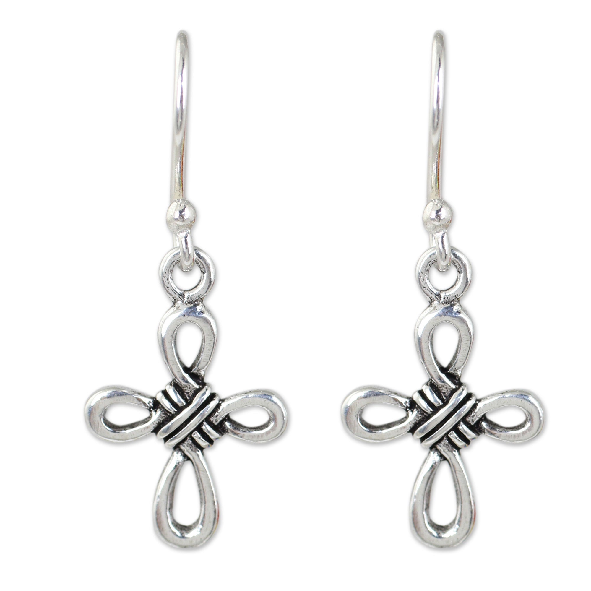 Premium Handcrafted Thai Sterling Silver Knotted Cross Dangle Earrings