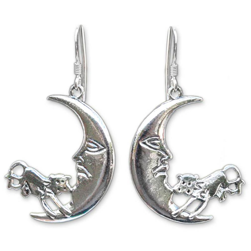 Premium Sterling Silver 'Cow in the Moon' Earrings - Handmade Fair Trade Jewelry