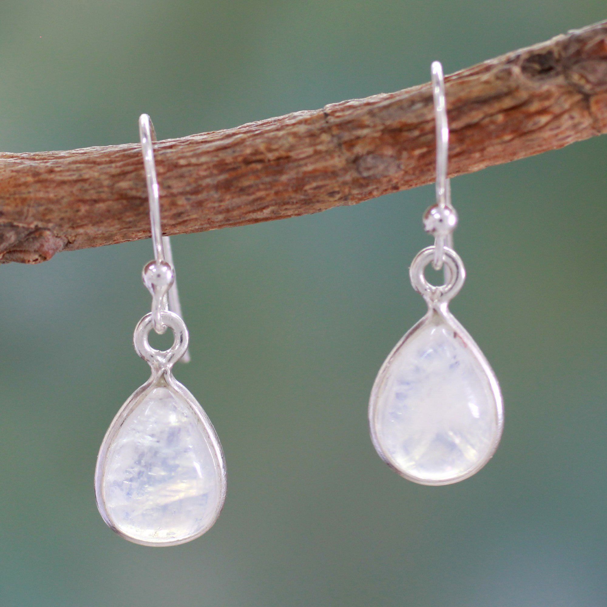 Premium Silver Moonstone Teardrop Dangle Earrings - Inner Strength & Elegance