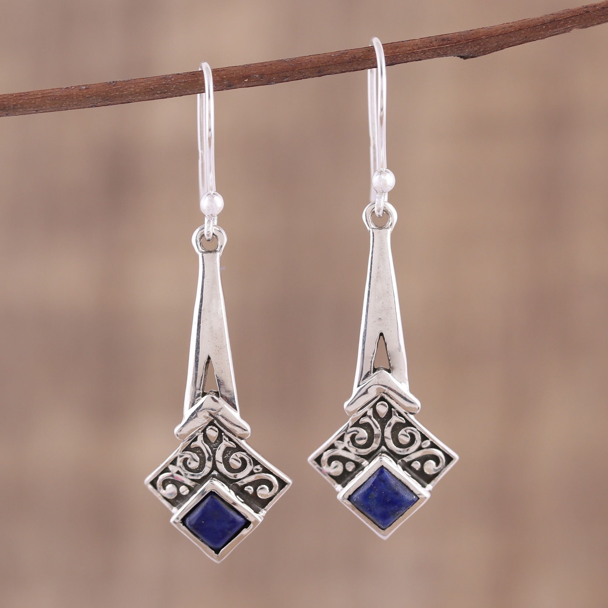 Premium Lapis Lazuli Sterling Silver Dangle Earrings - Handcrafted in India