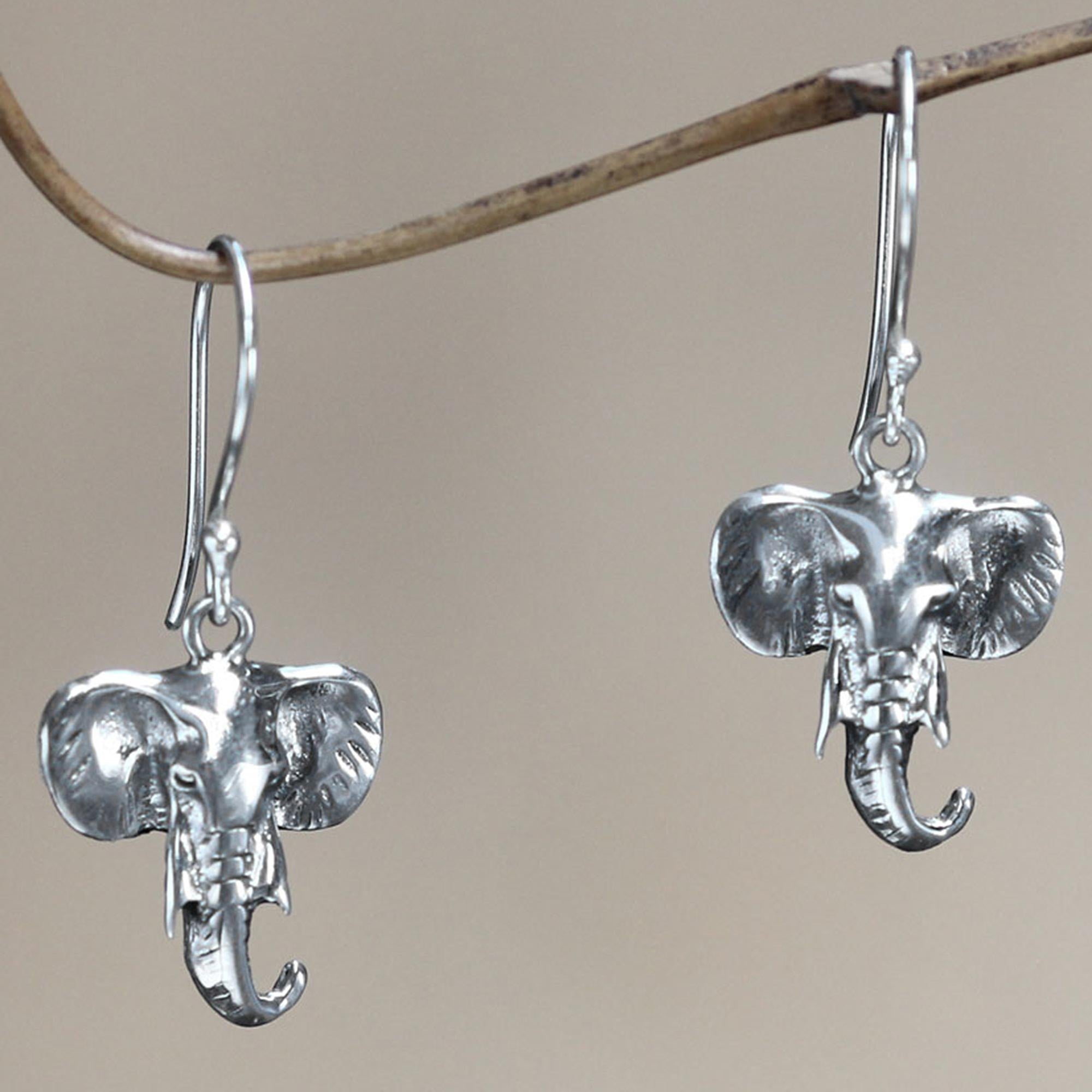 Premium Balinese Elephant Sterling Silver Dangle Earrings