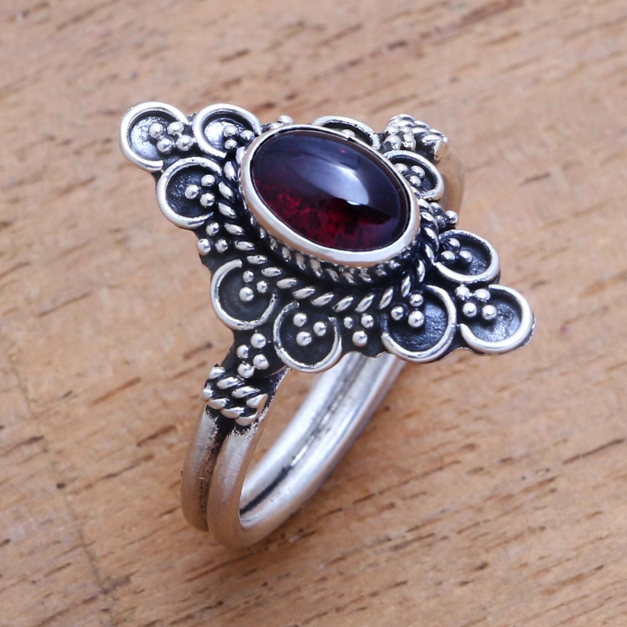 Premium Handcrafted Garnet Cocktail Ring - Bali's Artisan Jewelry