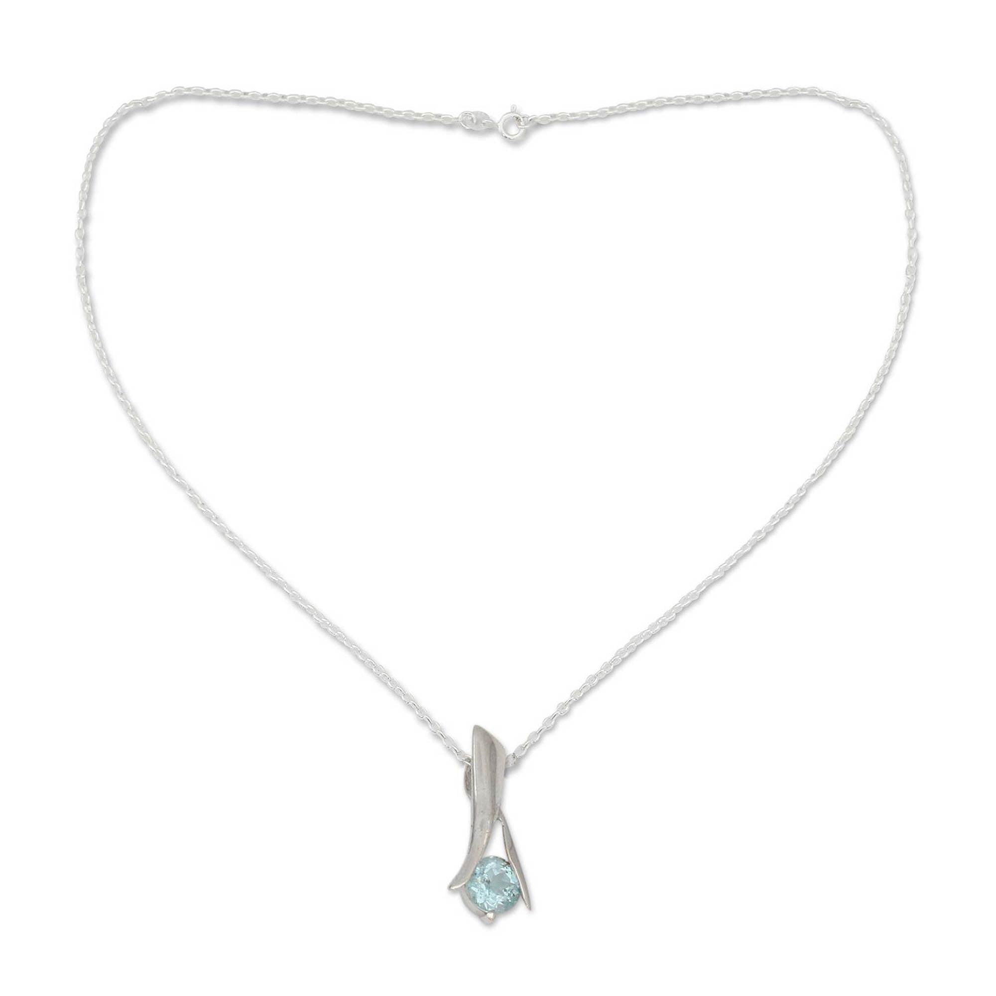 Premium Silver Flare Blue Topaz Necklace – Minimalist Sterling Silver Jewelry