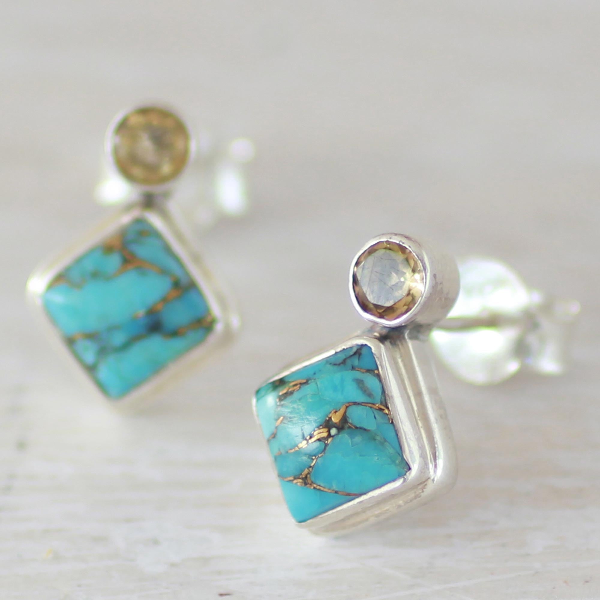 Premium Turquoise Sparkle Earrings - Handcrafted Silver Elegance