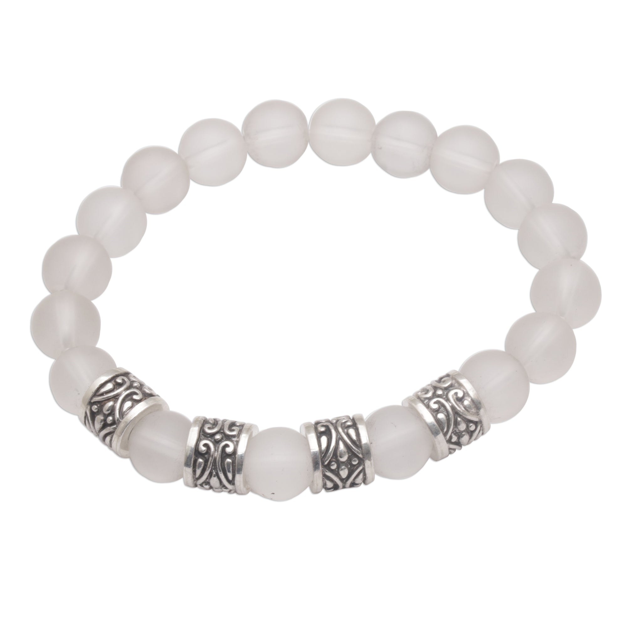 Premium Quartz & Sterling Silver Beaded Stretch Bracelet - Handcrafted Elegance