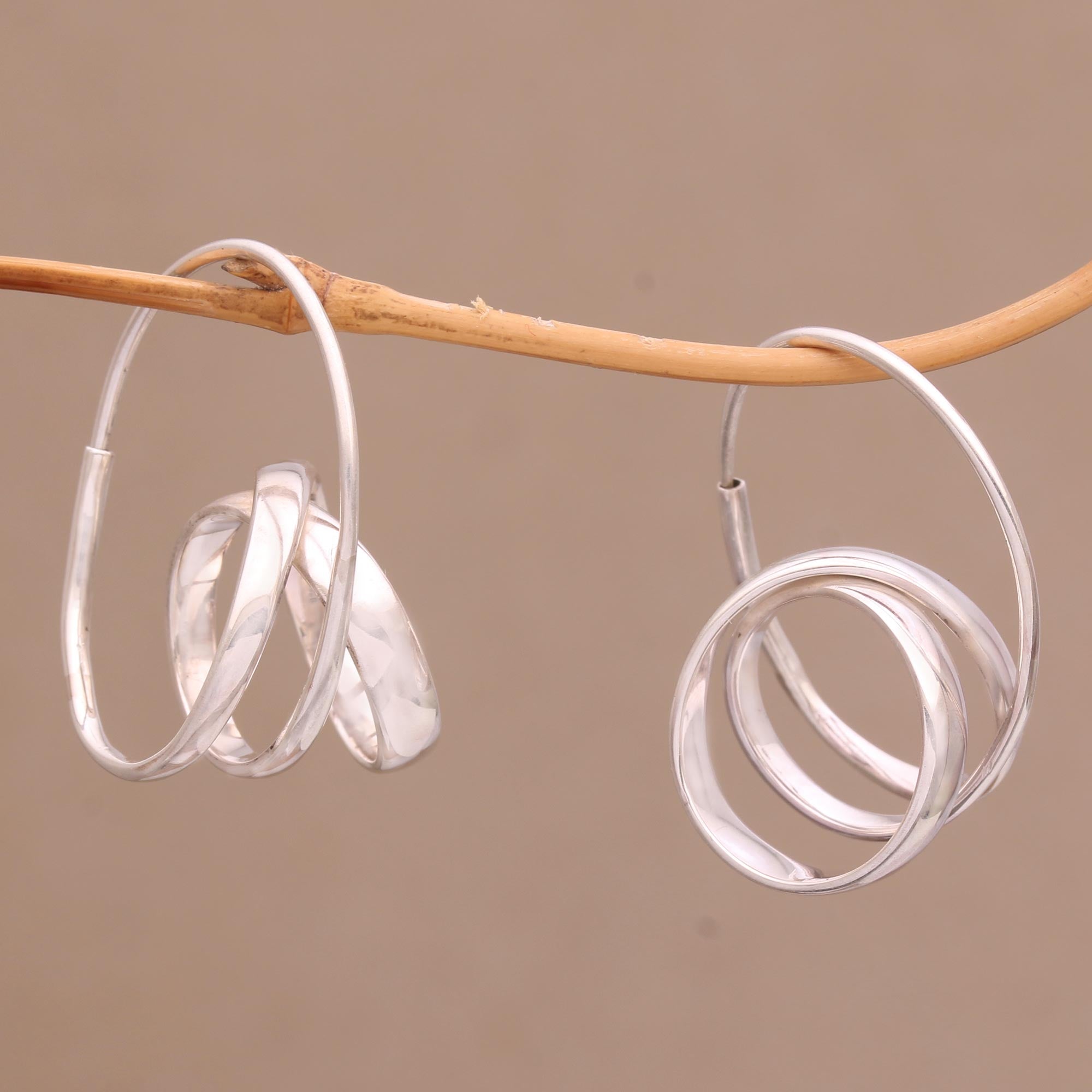 Premium Modern Curls Sterling Silver Hoop Earrings