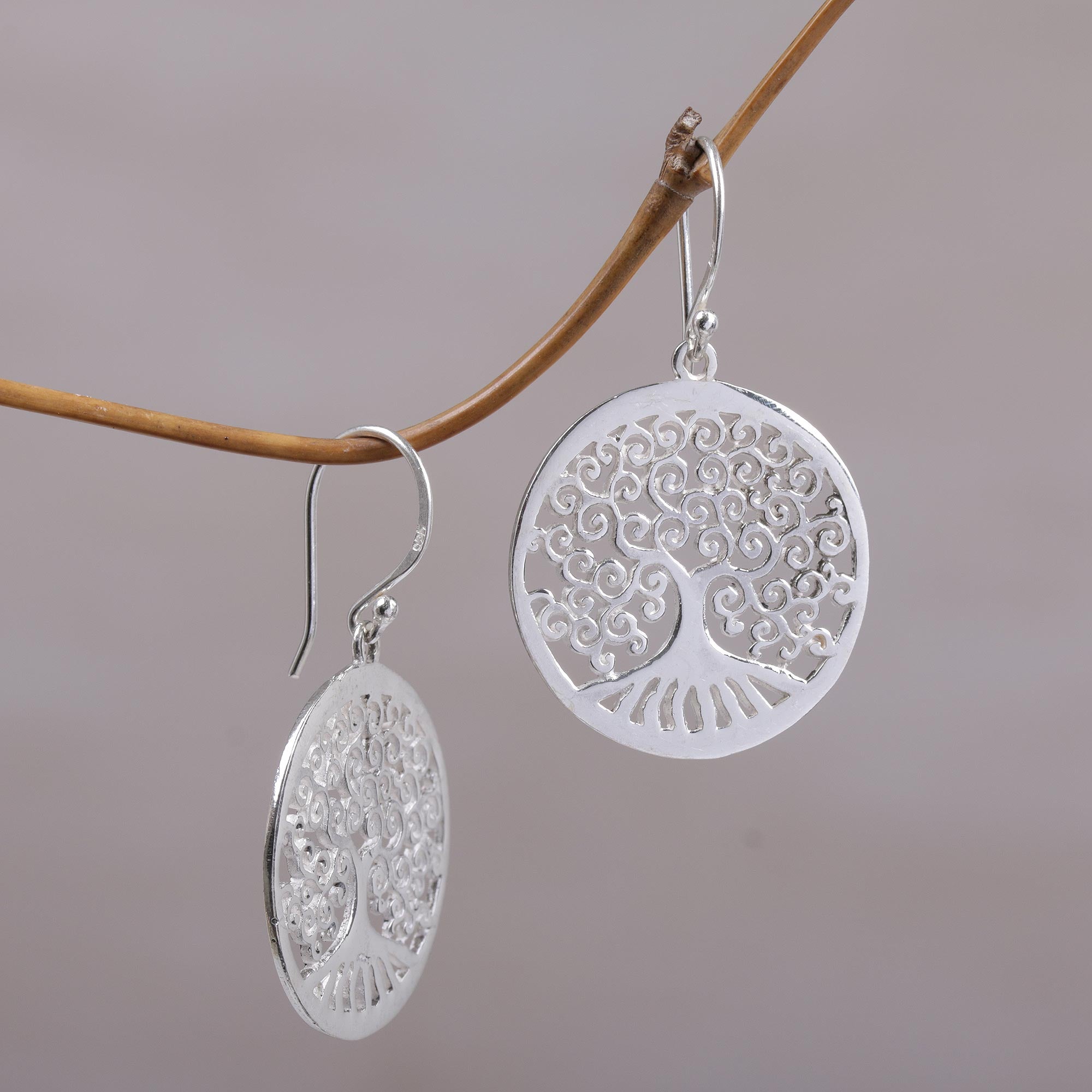 Premium Sterling Silver Tree Dangle Earrings - Handcrafted Indonesian Artisan Design