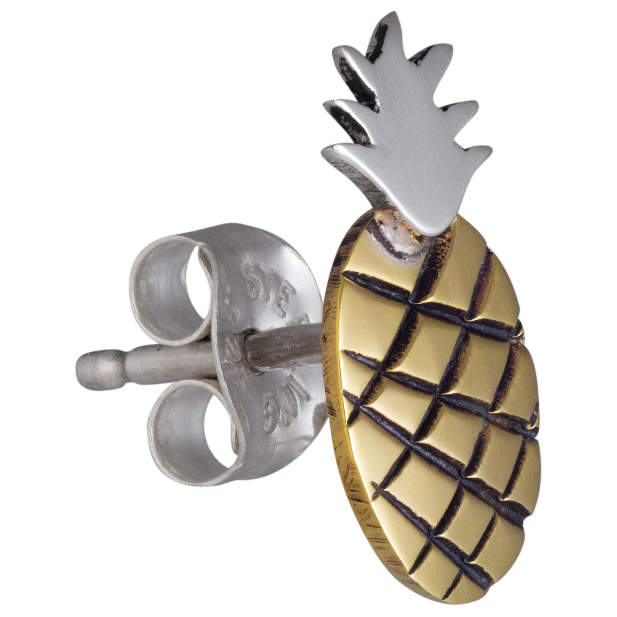 Premium Tropical Pineapple Sterling Silver & Brass Earrings