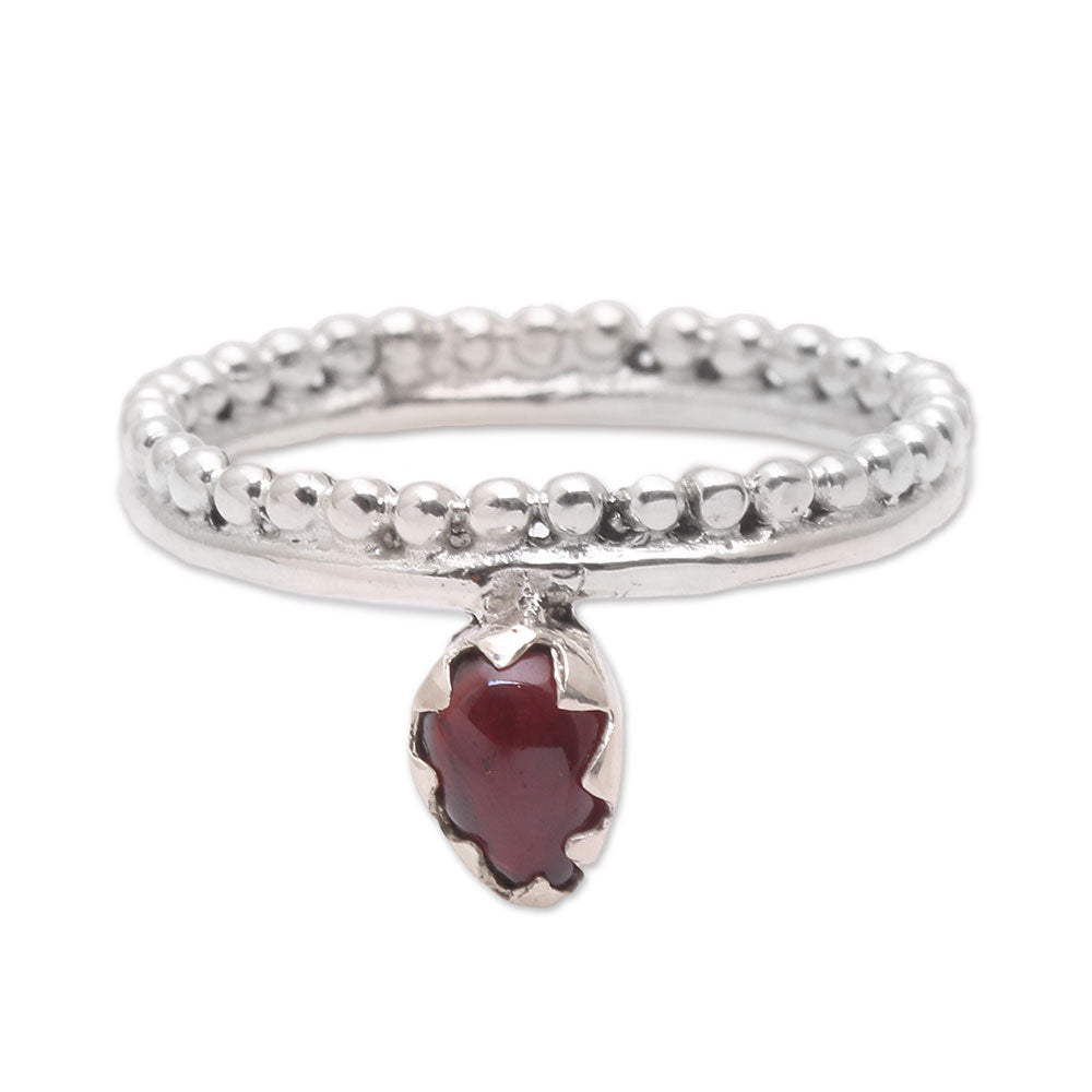 Premium Bali Crafted Serenity Dot Motif Garnet Band Ring