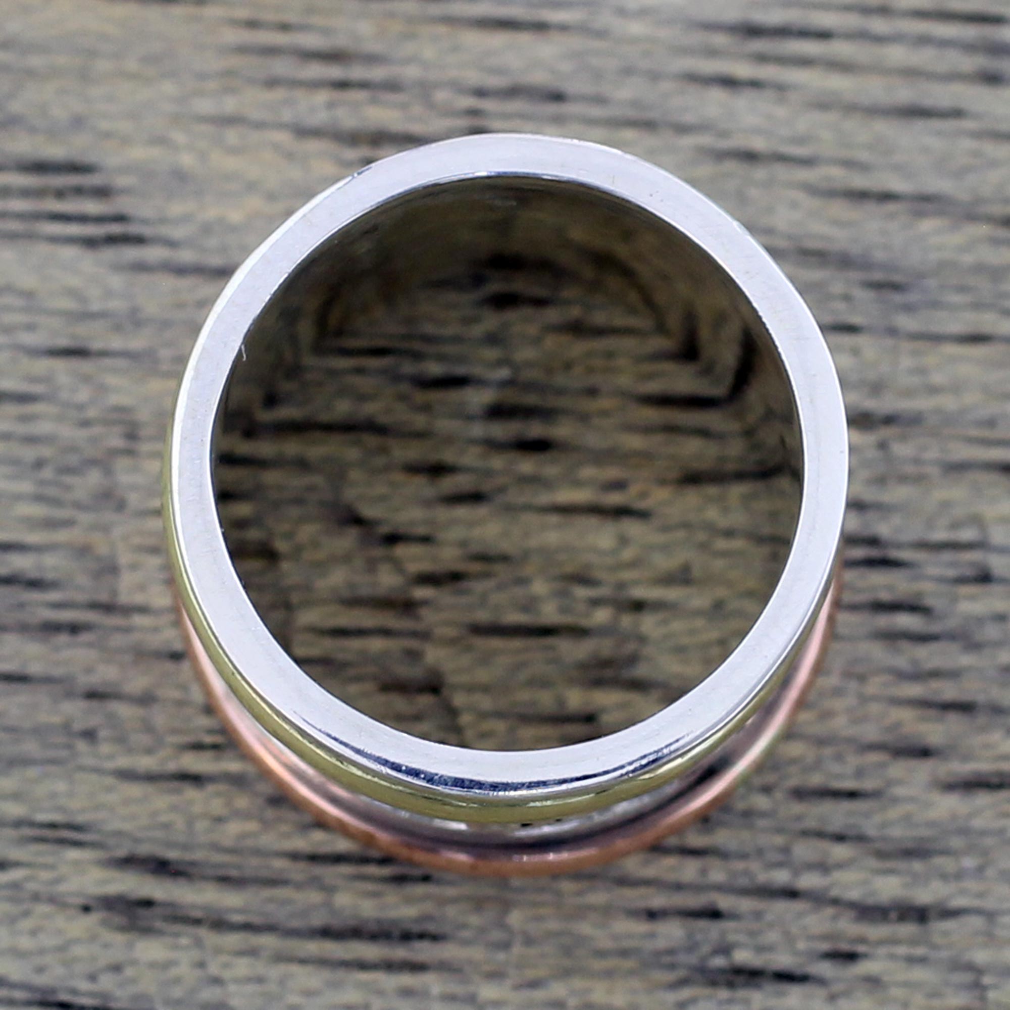 Premium Sterling Silver Spinner Ring with Copper & Brass Accents – Meditation Jewelry by Neetu Barathi