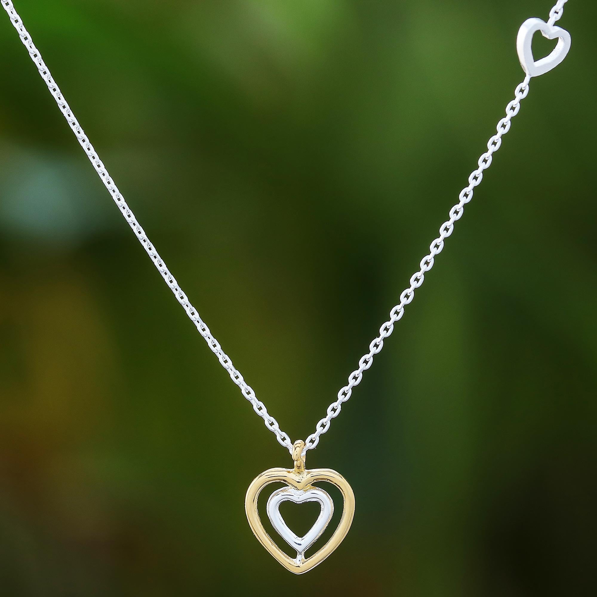 Premium Heart-Shaped Gold Accented Sterling Silver Pendant Necklace