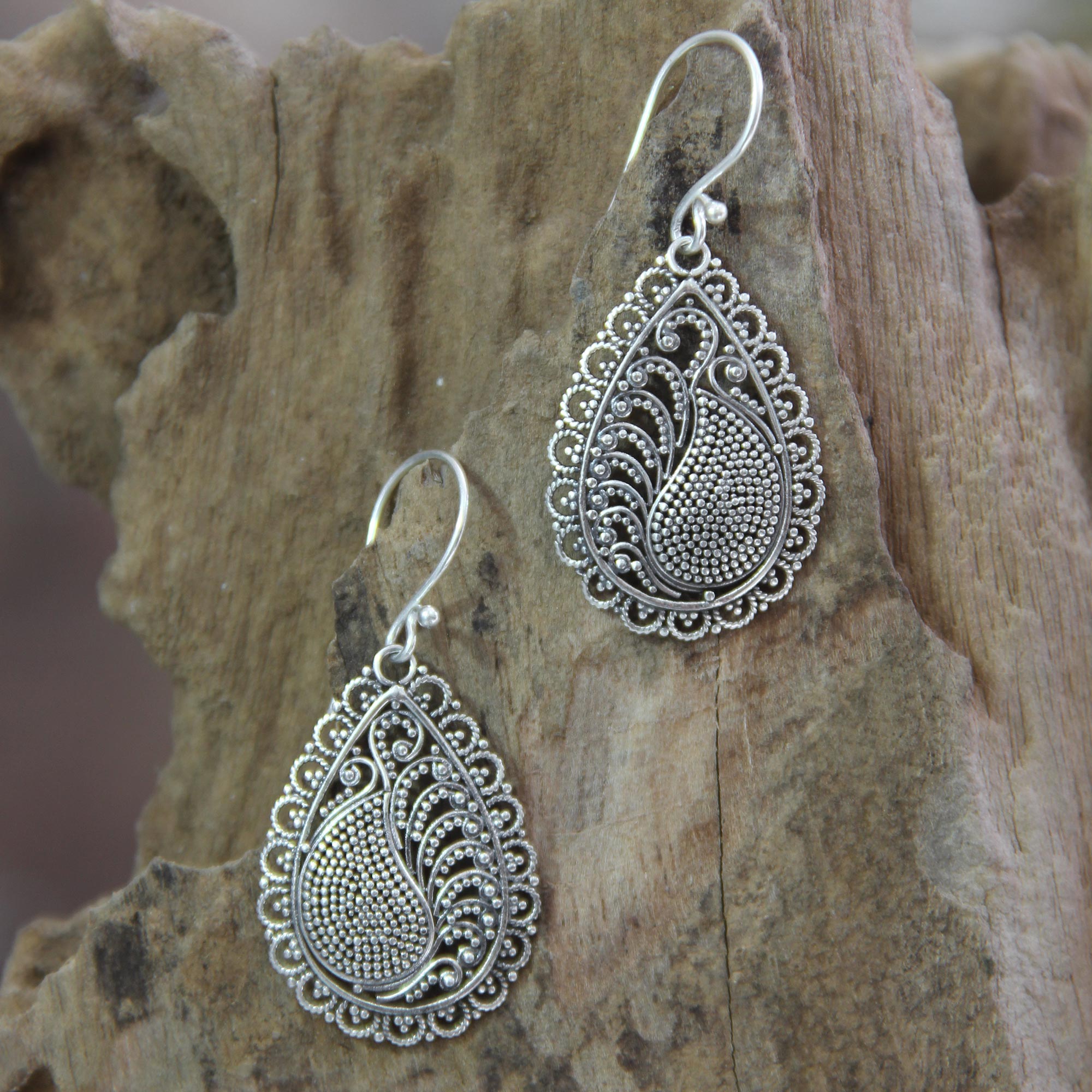 Premium Peacock Arabesque Sterling Silver Dangle Earrings