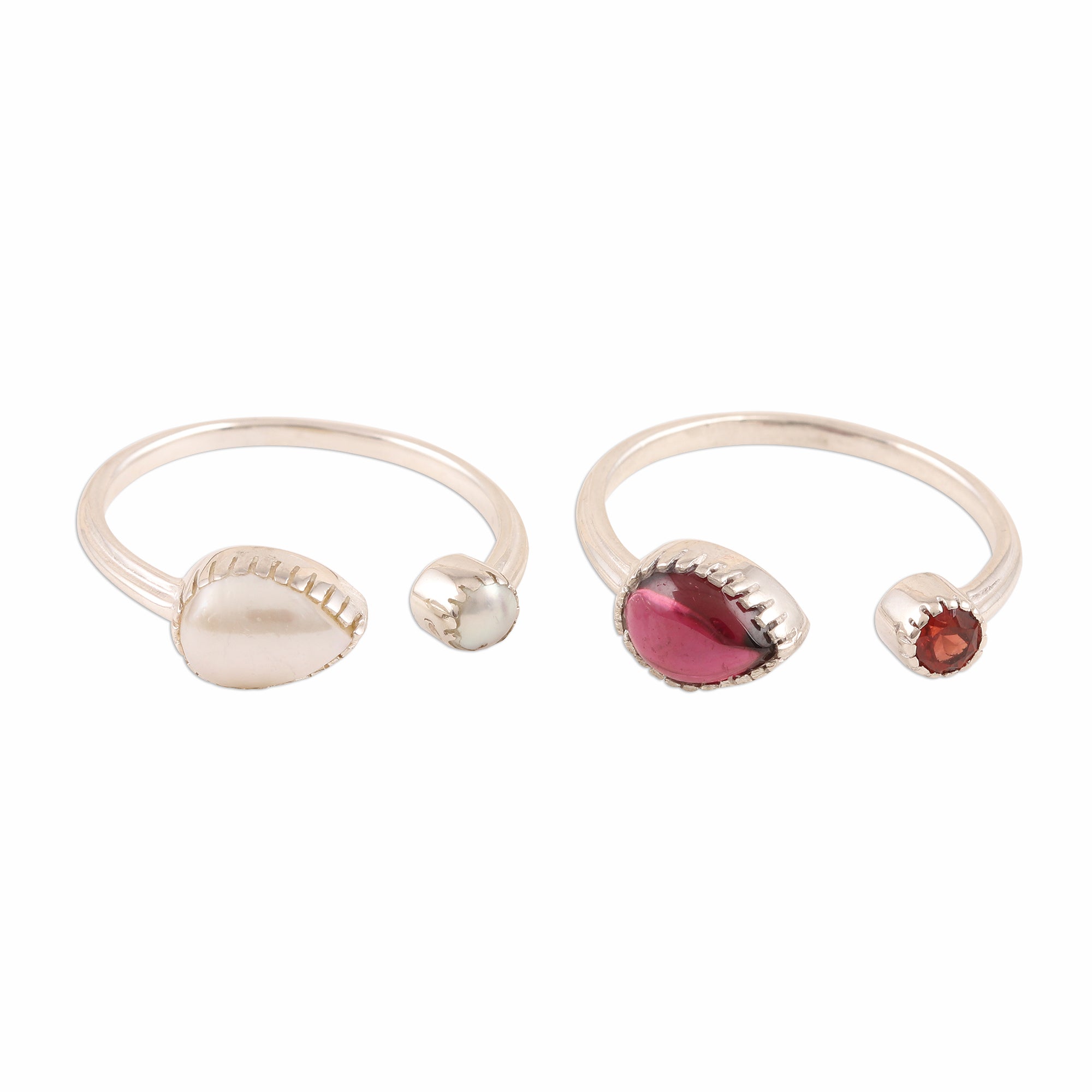 Premium Indian Garnet & Pearl Wrap Rings – Stylish Silver Jewelry (Pair)