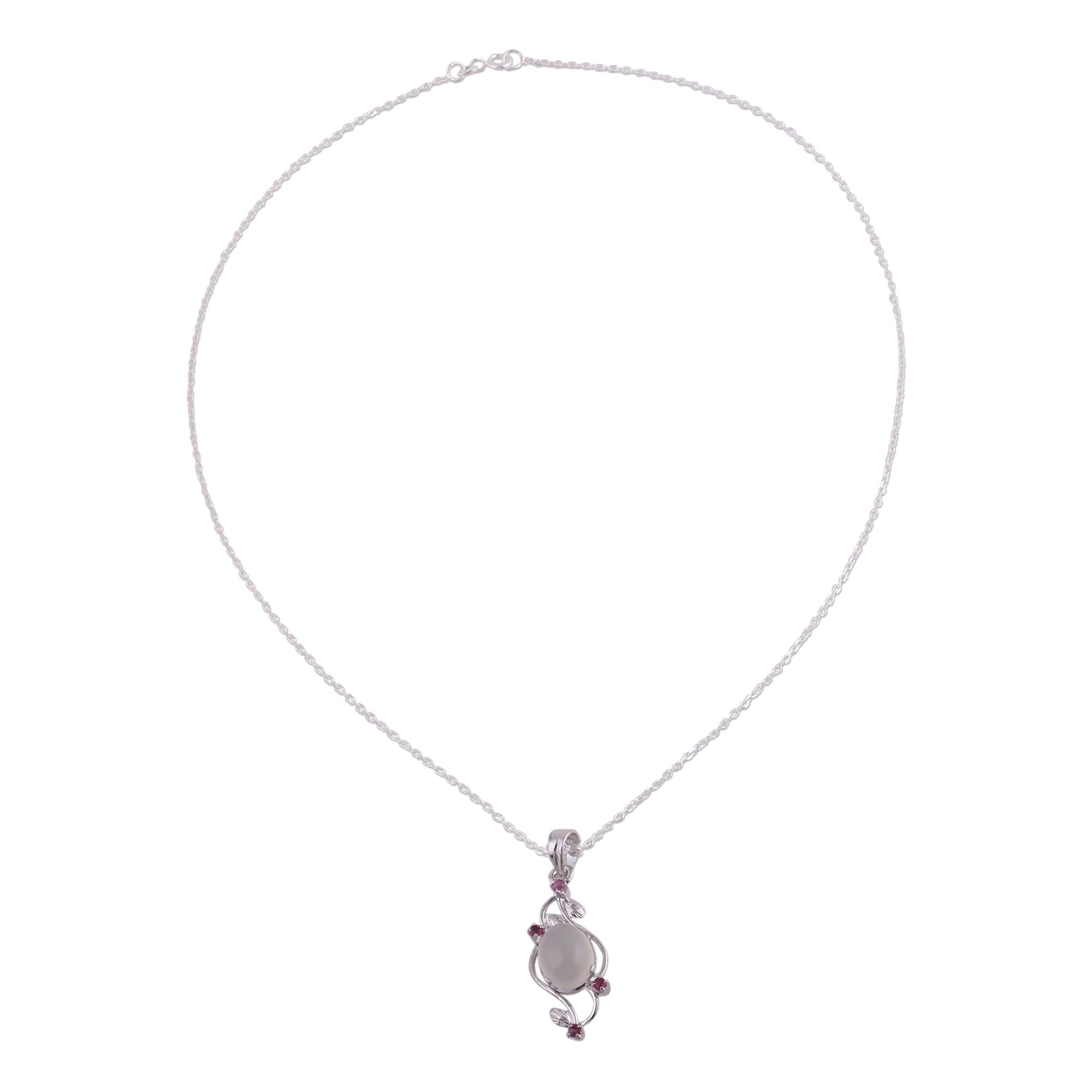 Premium Moonstone & Ruby Pendant Necklace - Elegant Sterling Silver Jewelry