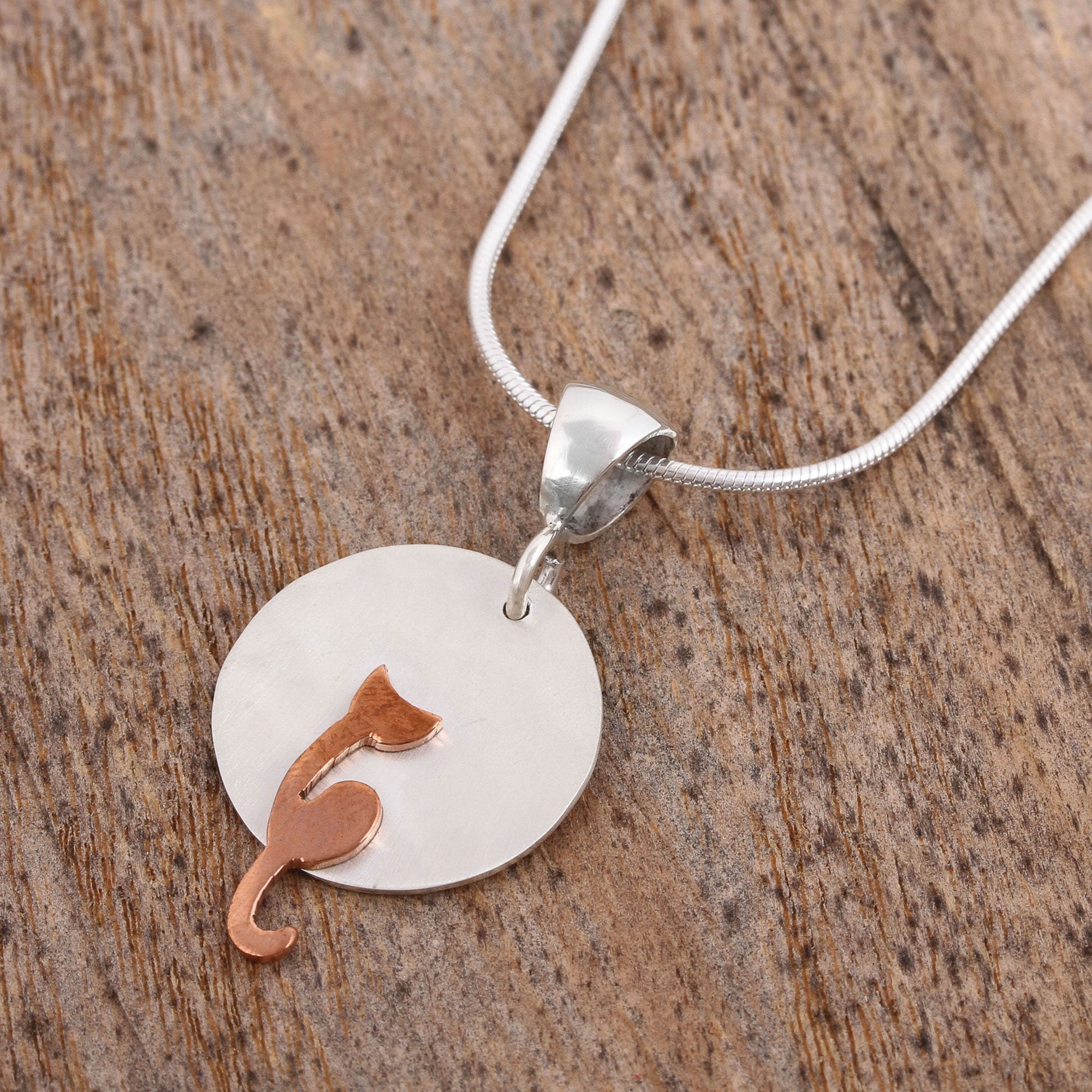 Premium Lunar Cat Pendant Necklace - Handcrafted Sterling Silver & Copper Jewelry from Mexico