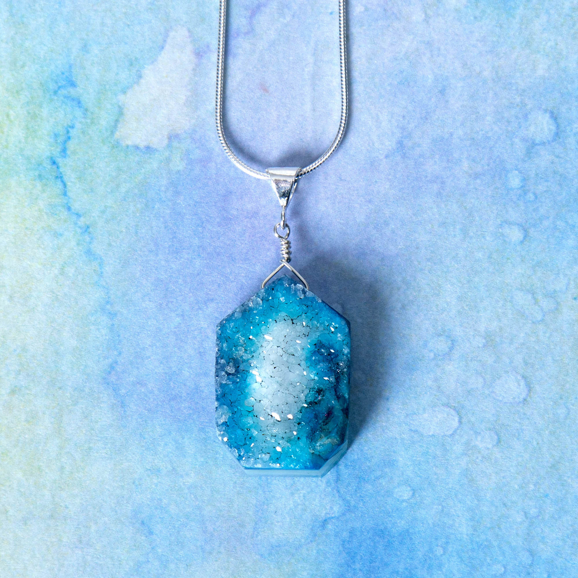 Premium Cool Hues Druzy Quartz Necklace | Sterling Silver Statement Piece