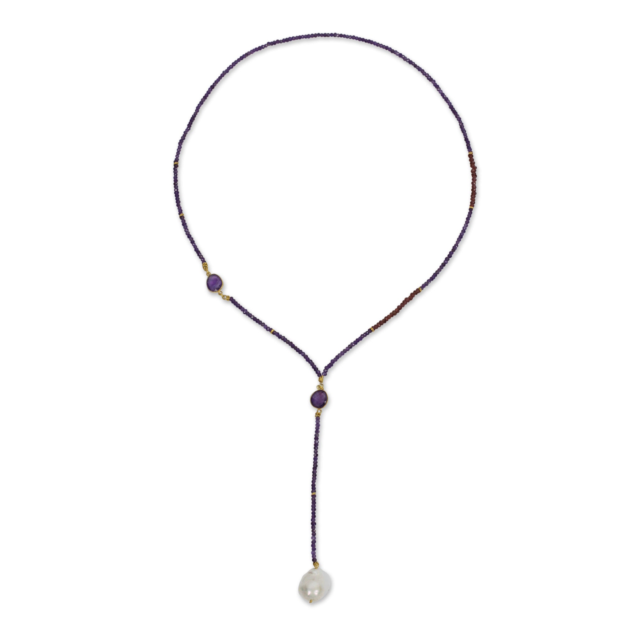 Premium Spellbound Amethyst Garnet & Pearl Long Beaded Necklace