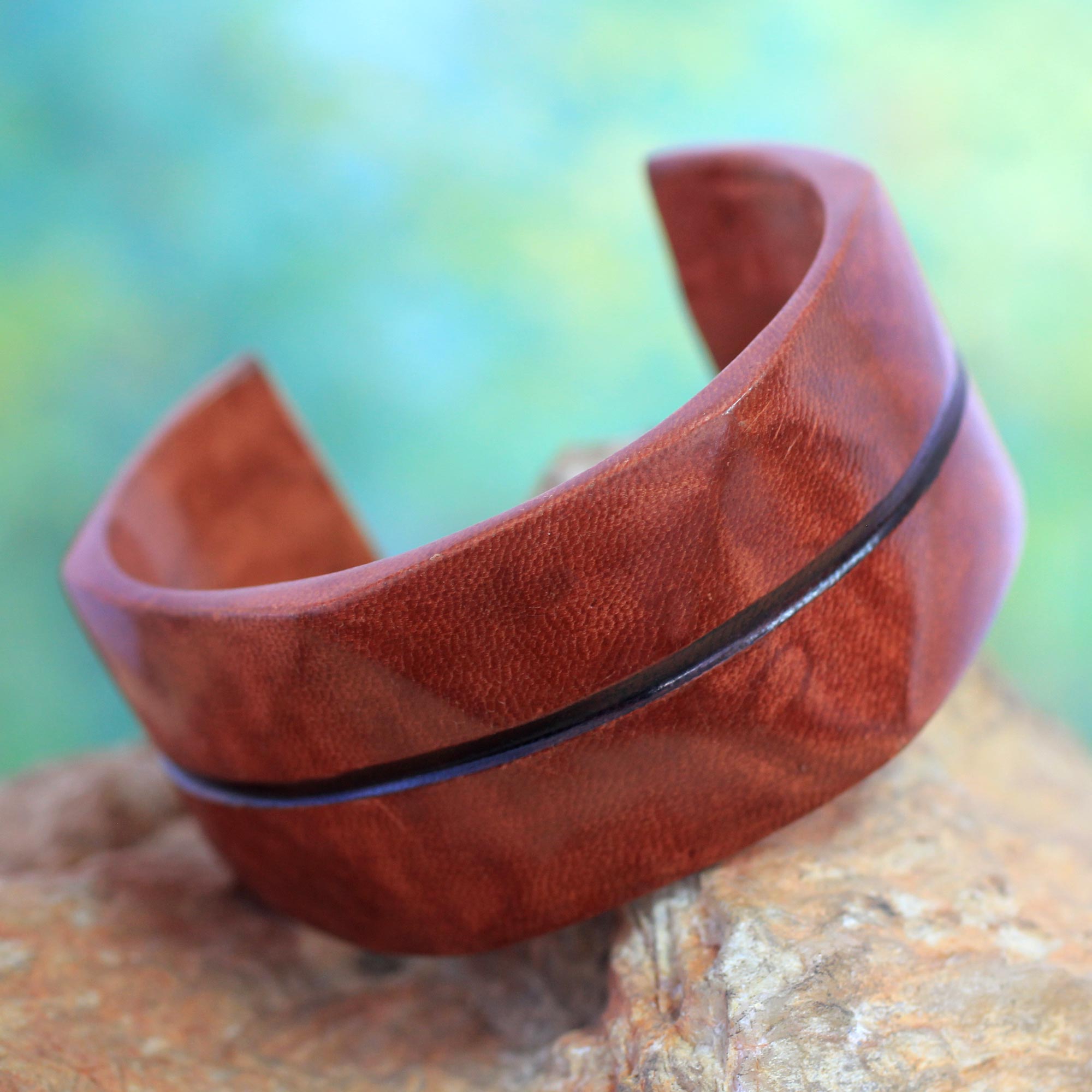 Premium Cinnamon Leather Cuff Bracelet - Wend Konta by Ila Suleyman