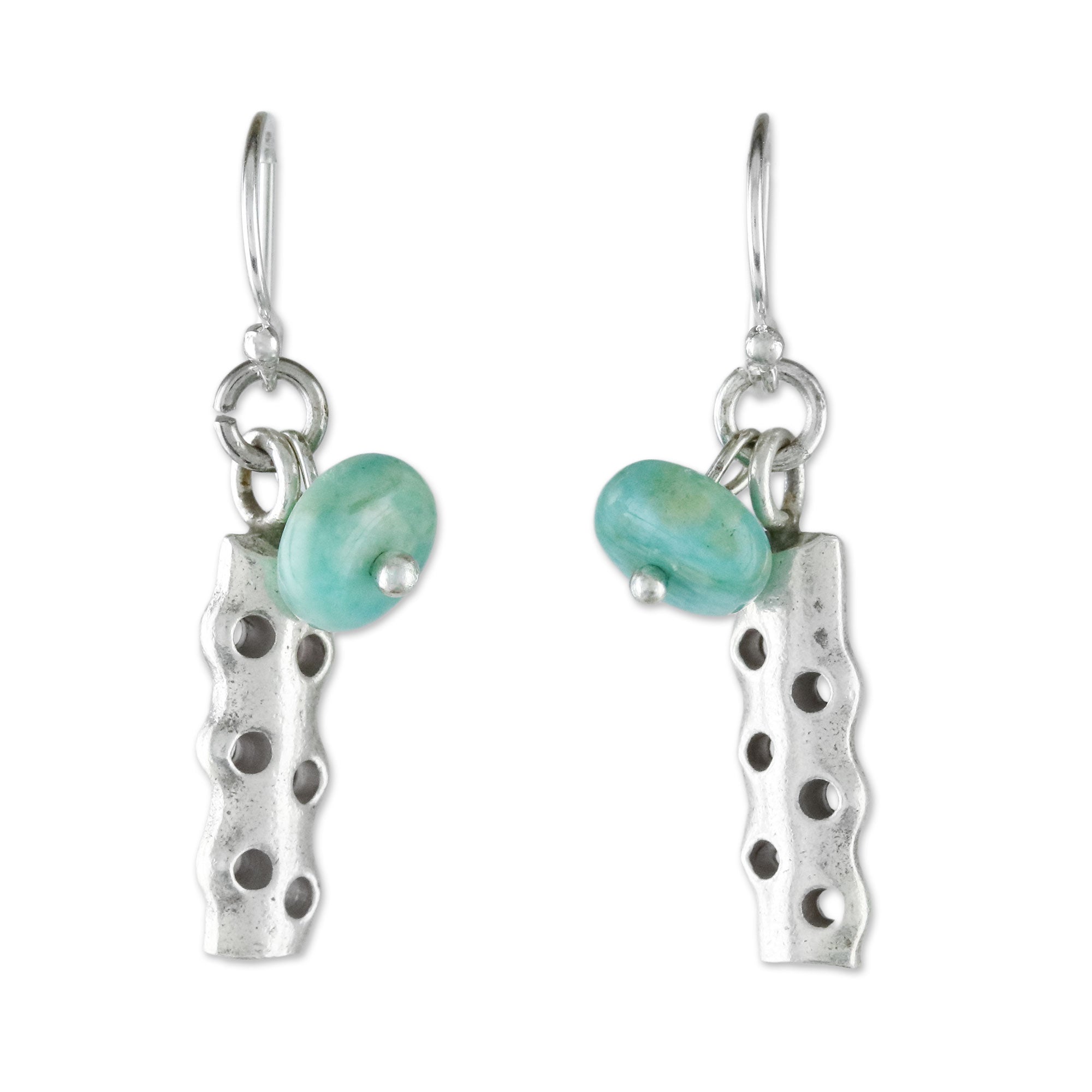 Premium Amazonite & Karen Silver Modern Dangle Earrings – Handcrafted in Thailand