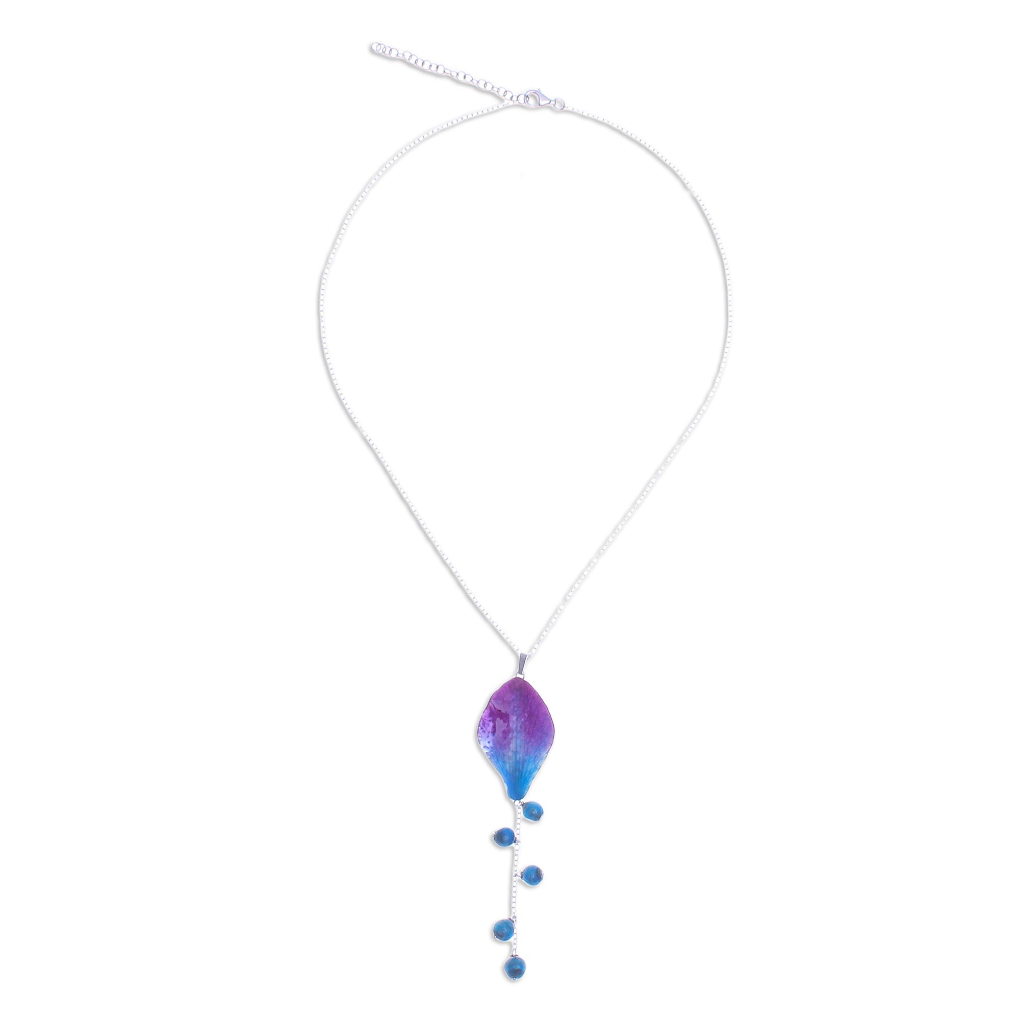 Premium Bloom Balloon Pendant Necklace - Handcrafted Blue Orchid & Eco-Friendly Beads