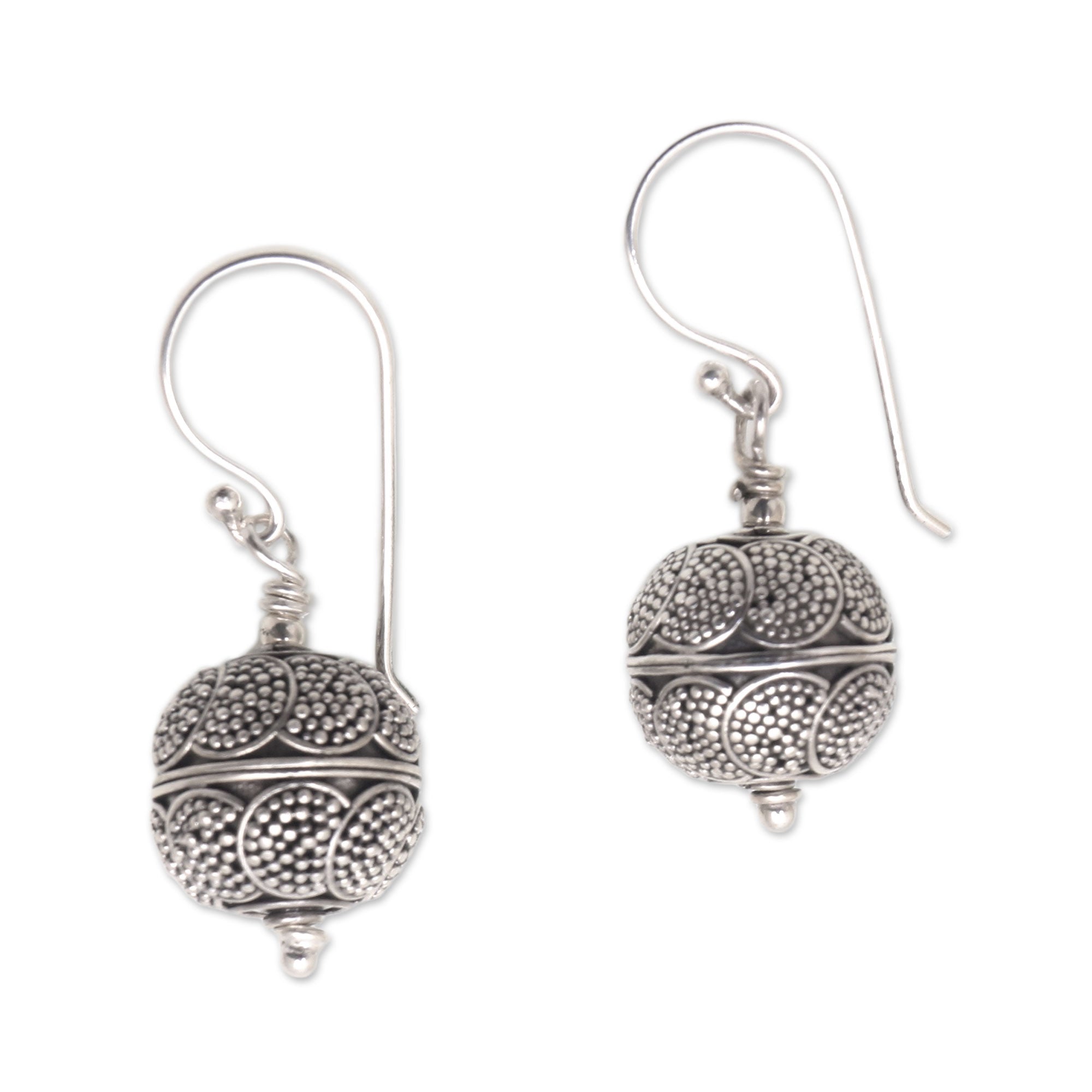 Premium Sterling Silver Bali Dangle Earrings - Sky Lantern Dot Motif