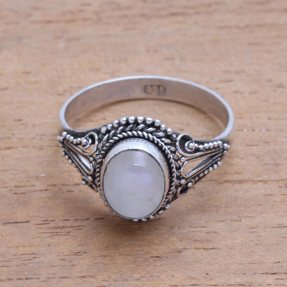Premium Princess Gem Handmade Rainbow Moonstone Ring - Bali Artisan Crafted