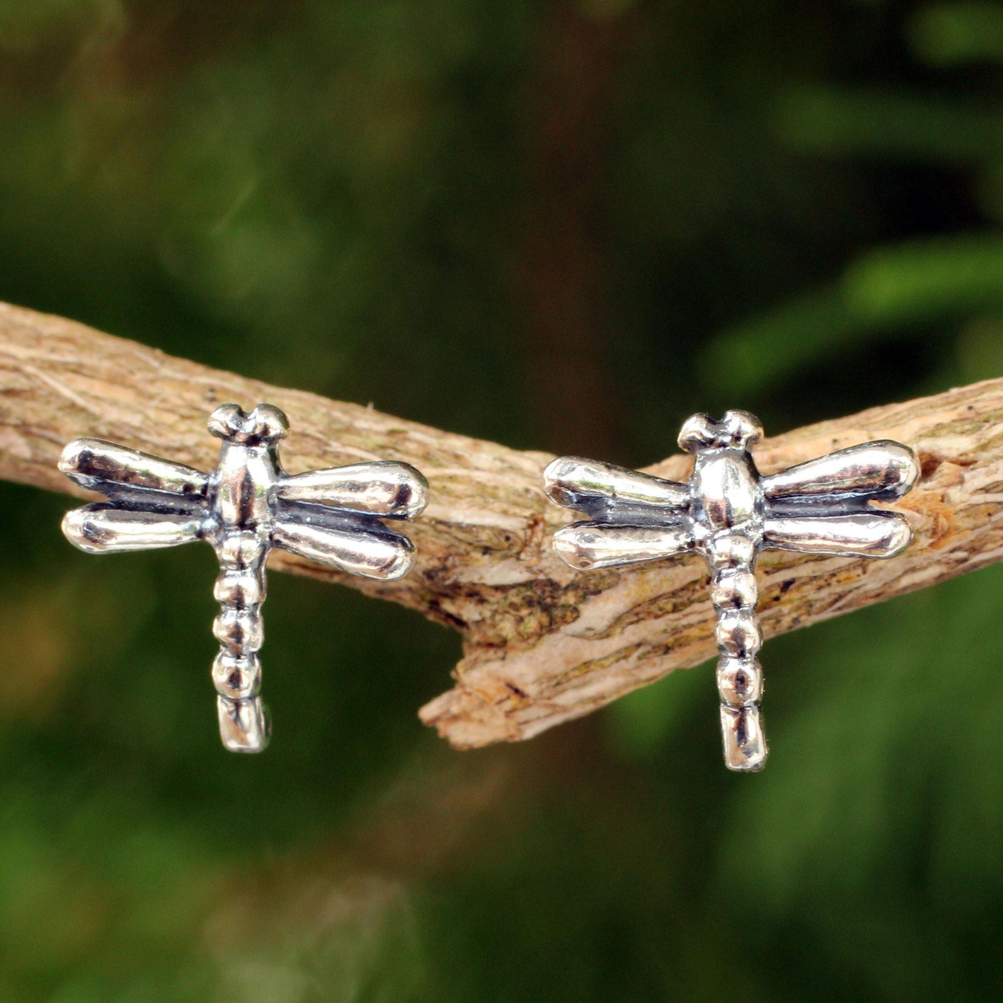 Premium Handcrafted Baby Dragonfly Sterling Silver Stud Earrings