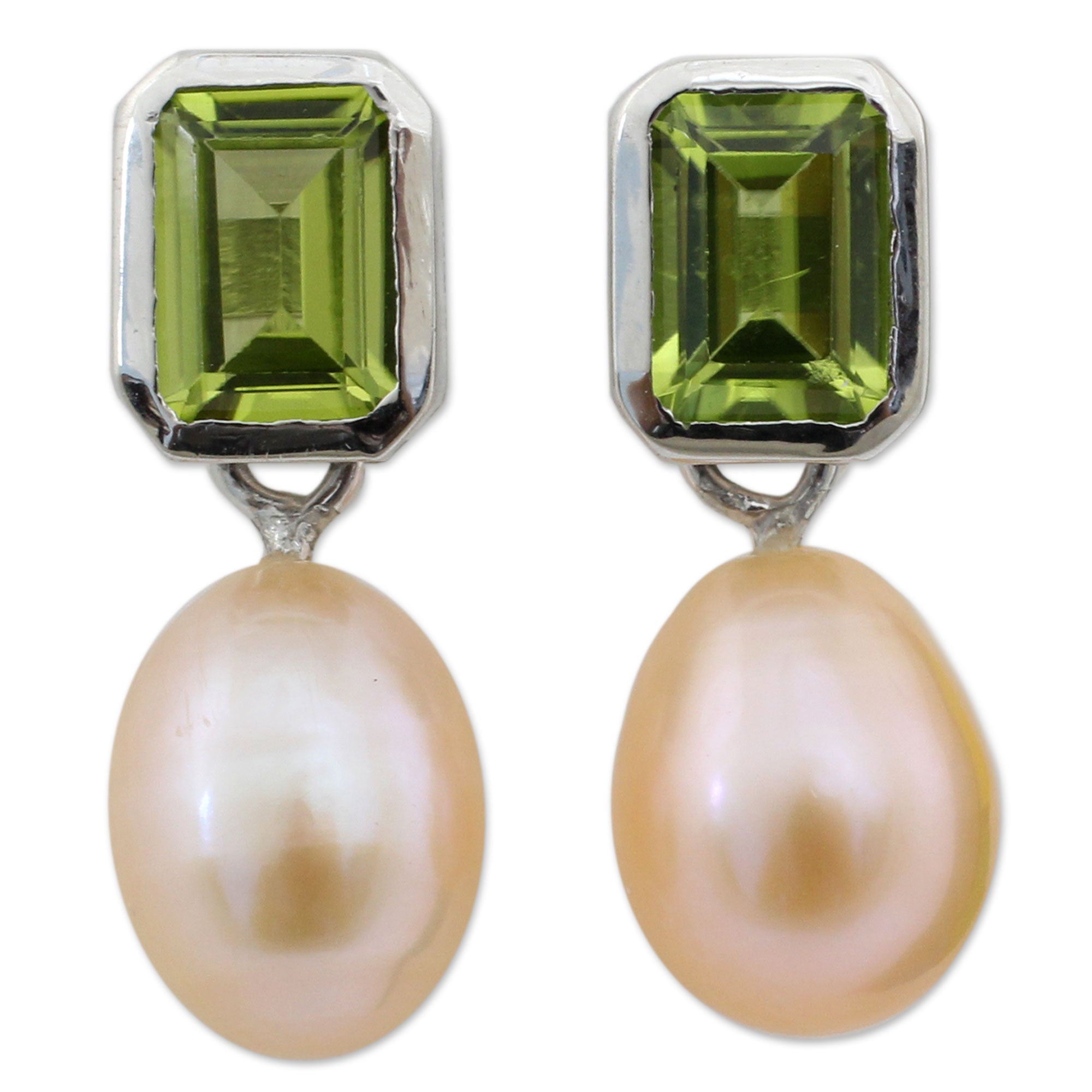 Premium Peridot & Pearl Drop Earrings - Handcrafted Elegance