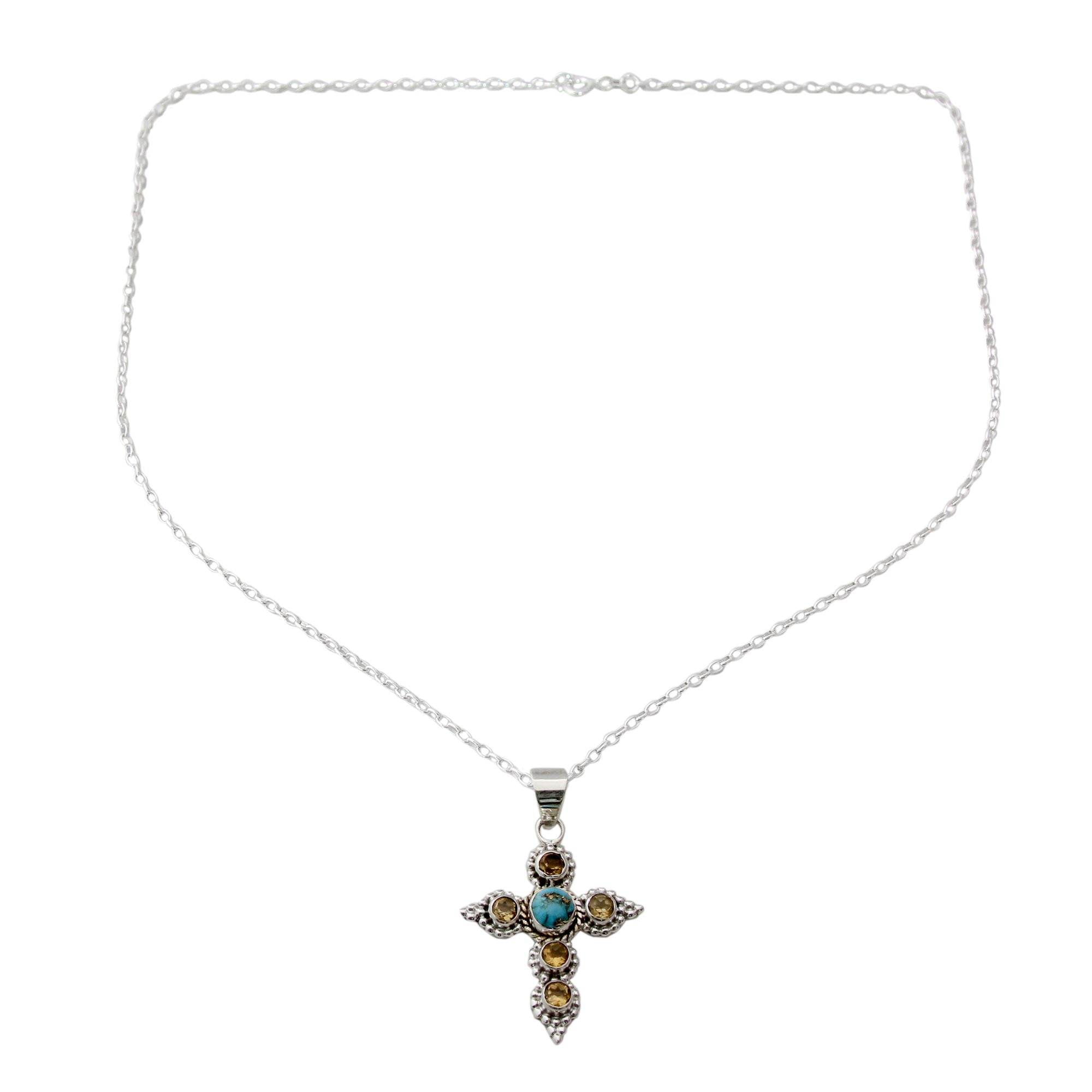 Premium Divine Harmony Citrine & Silver Cross Pendant Necklace - Artisan Crafted