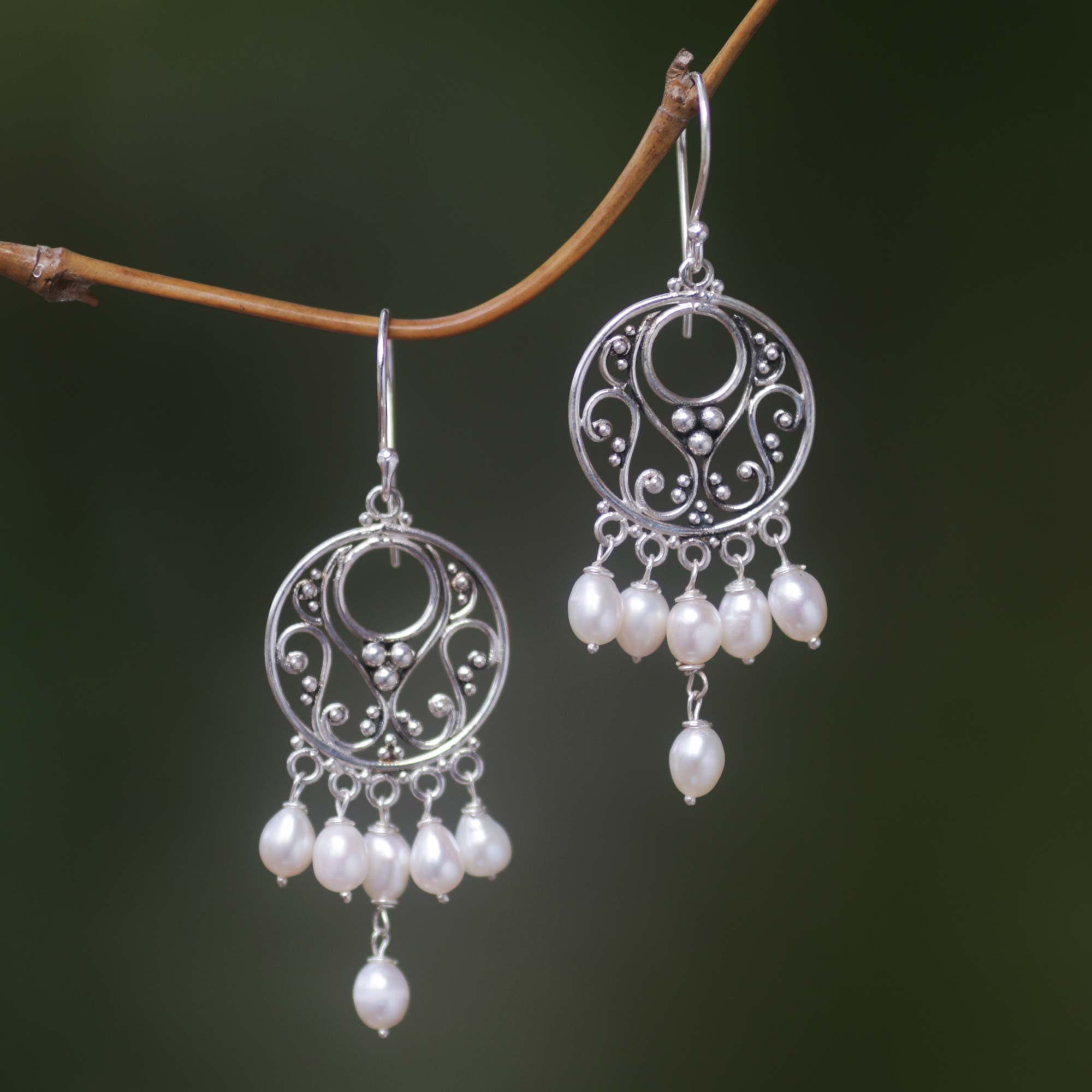 Premium Moonbeams Pearl Sterling Silver Chandelier Earrings