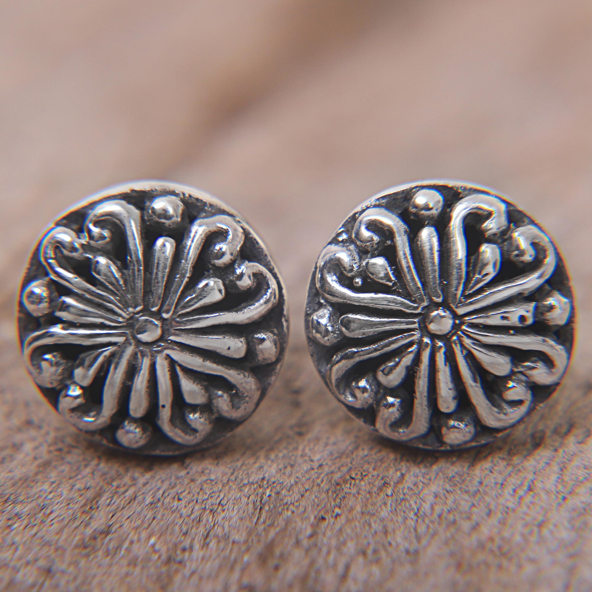 Premium Bali Whirlpool Silver Stud Earrings - Handmade Floral Design