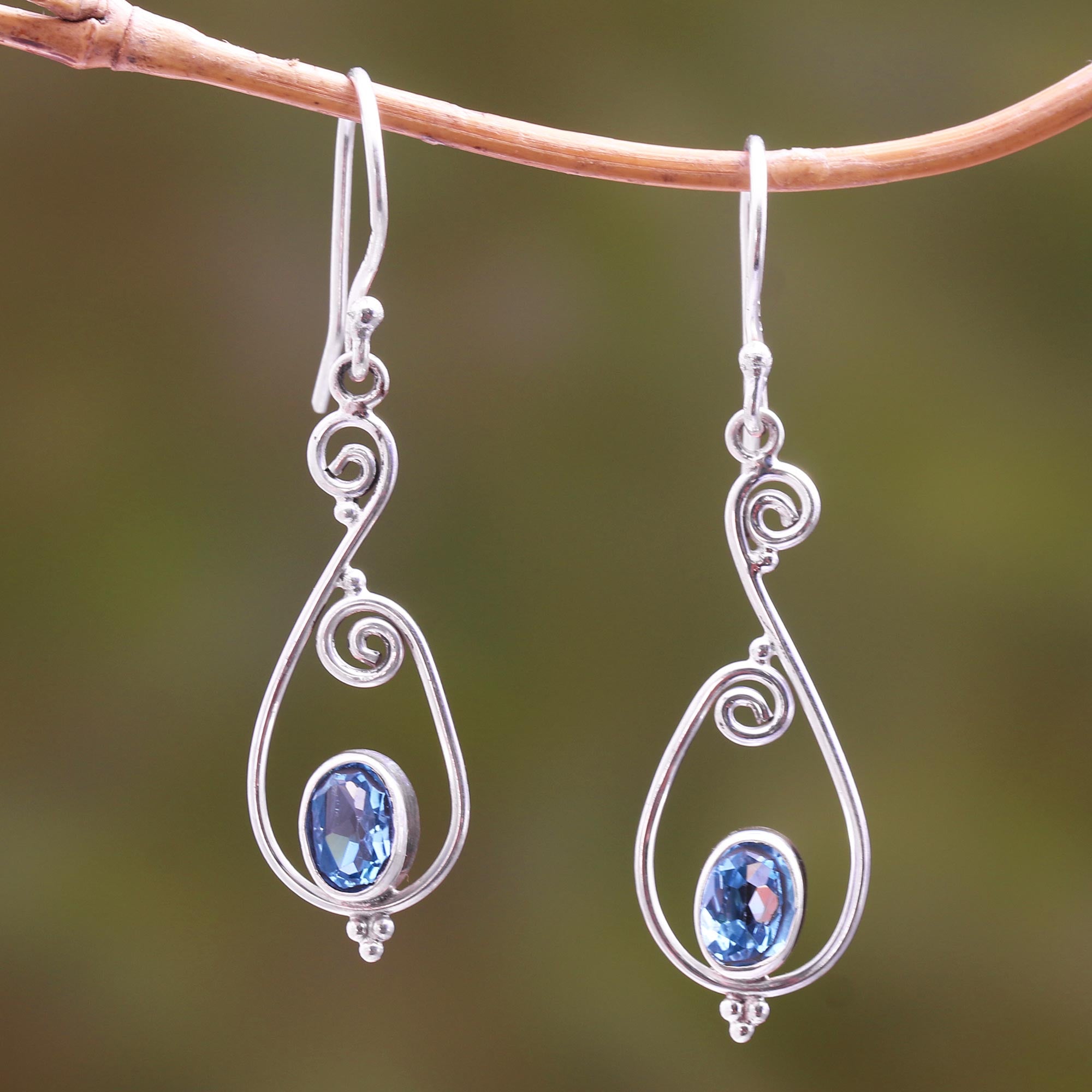 Premium Blue Topaz Dangle Earrings – Handcrafted Sterling Silver Elegance from Bali