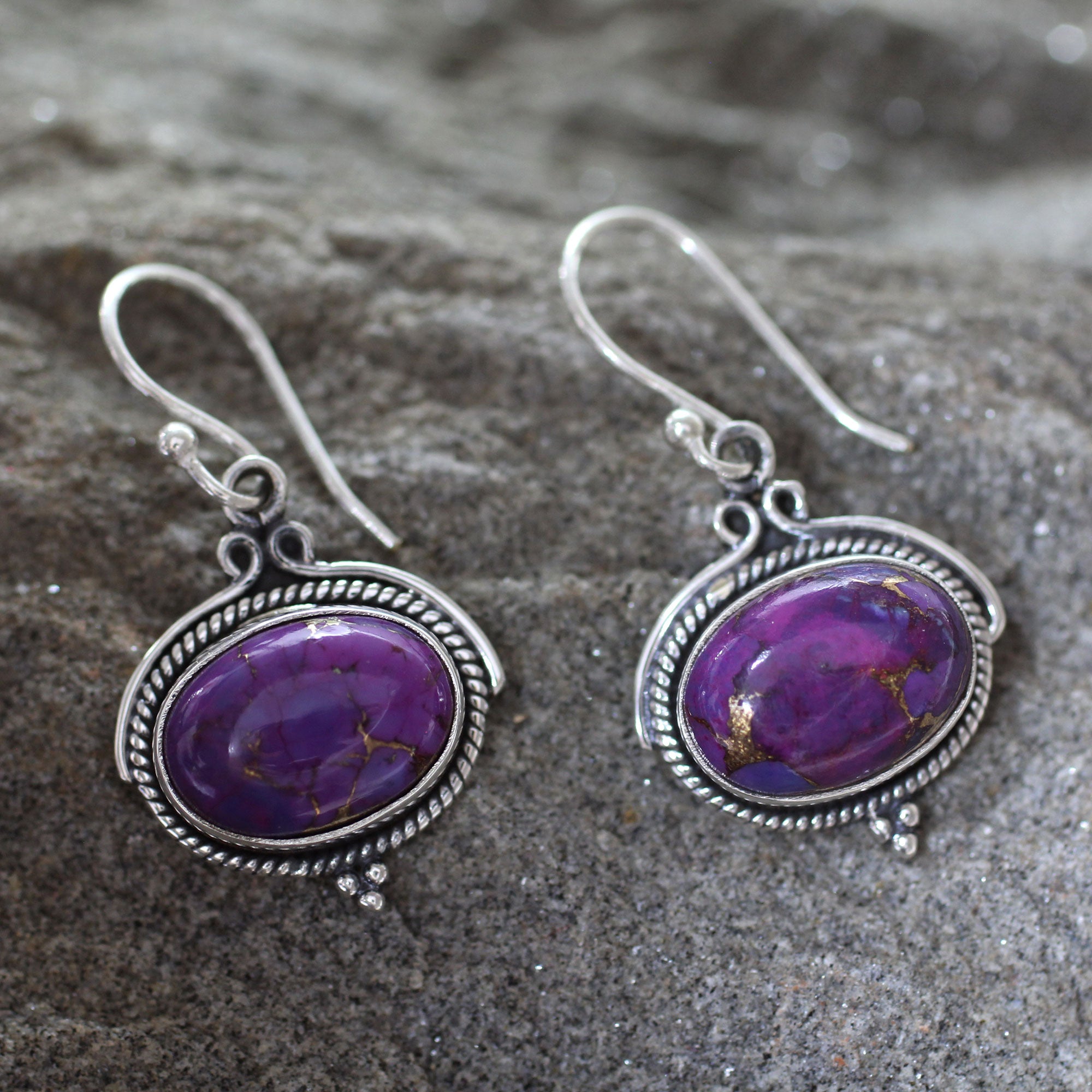 Premium Royal Purple Composite Turquoise Sterling Silver Hook Earrings