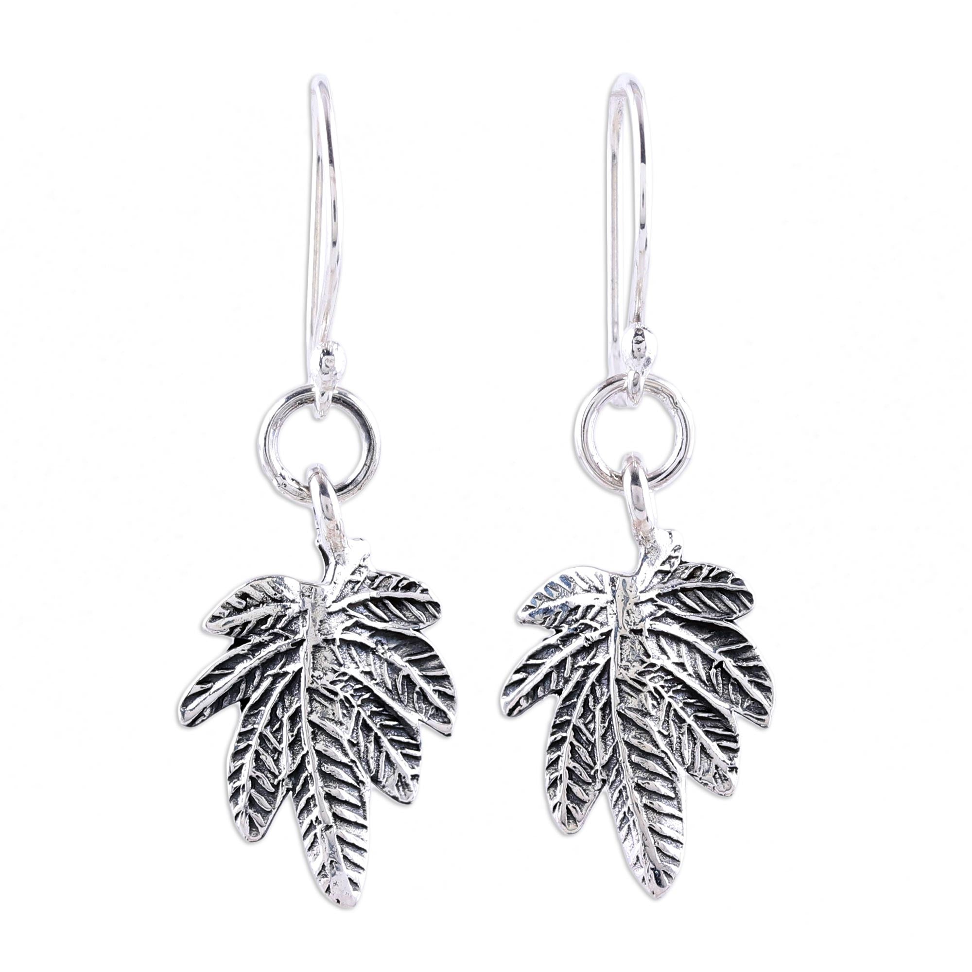 Premium Sterling Silver Leaf Dangle Earrings - Handcrafted in India