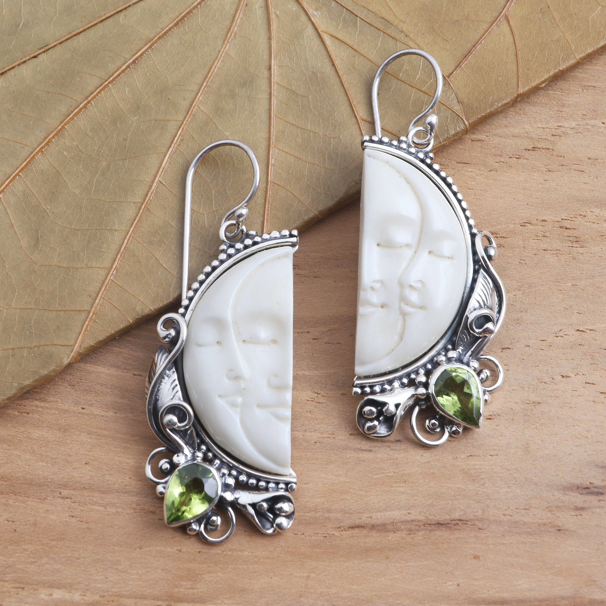 Premium Peridot & Sterling Silver Moon Dangle Earrings - Ultimate Elegance