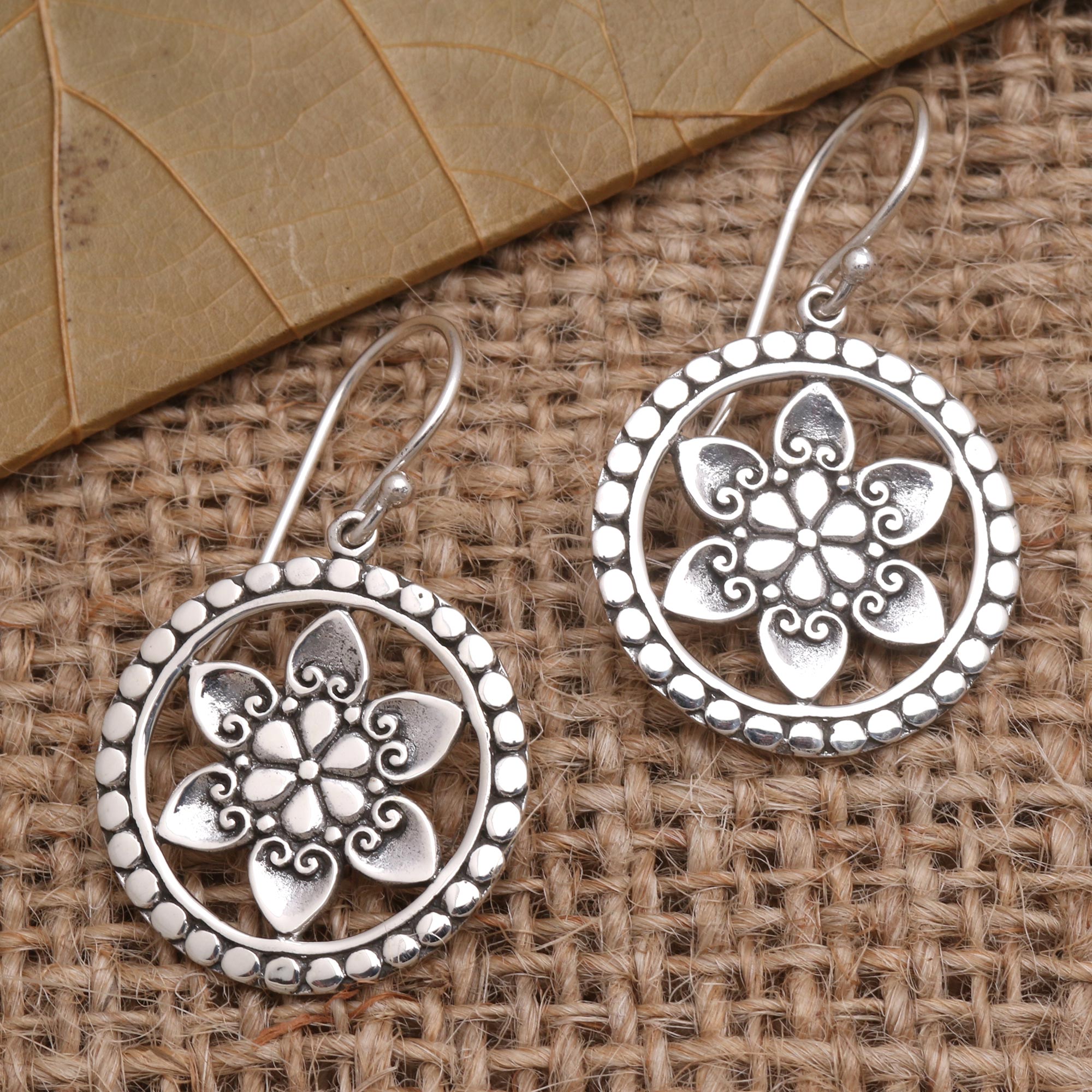 Premium Floral Sterling Silver Dangle Earrings - Handcrafted Elegance