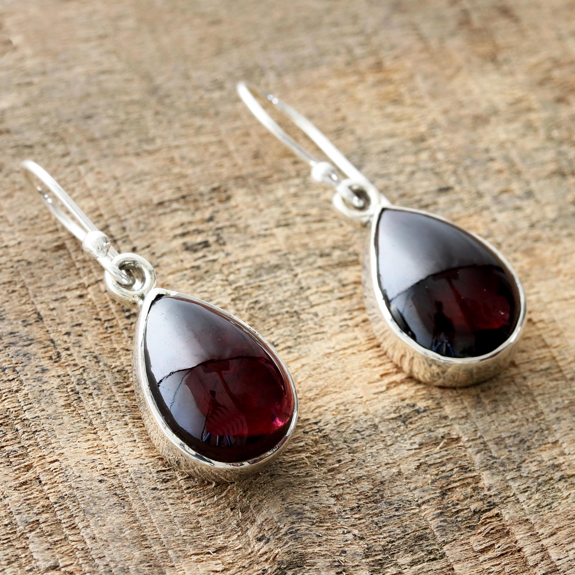 Premium Red Glimmer Teardrop Garnet Dangle Earrings - Handcrafted in India