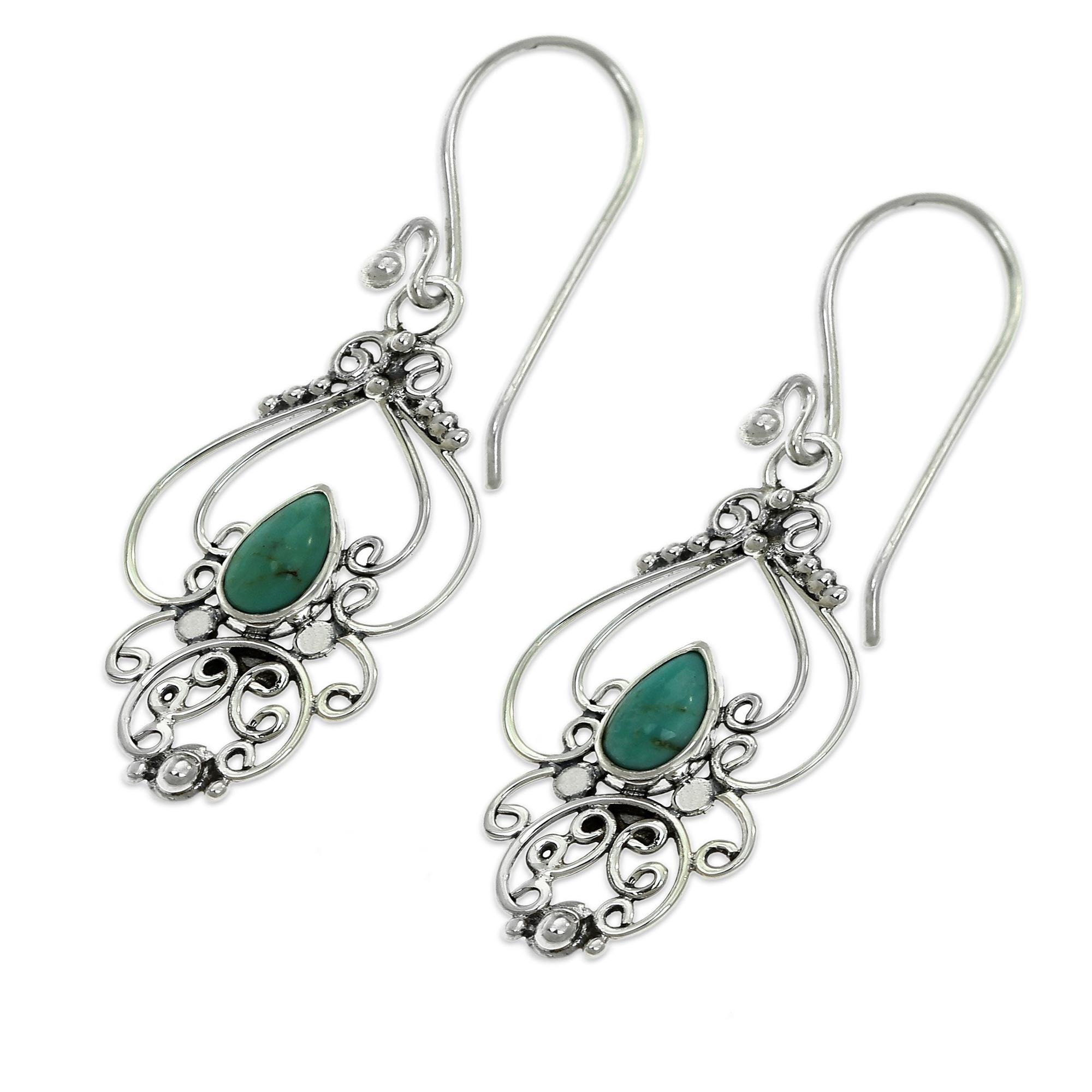 Premium Turquoise Arabesque Silver Dangle Earrings